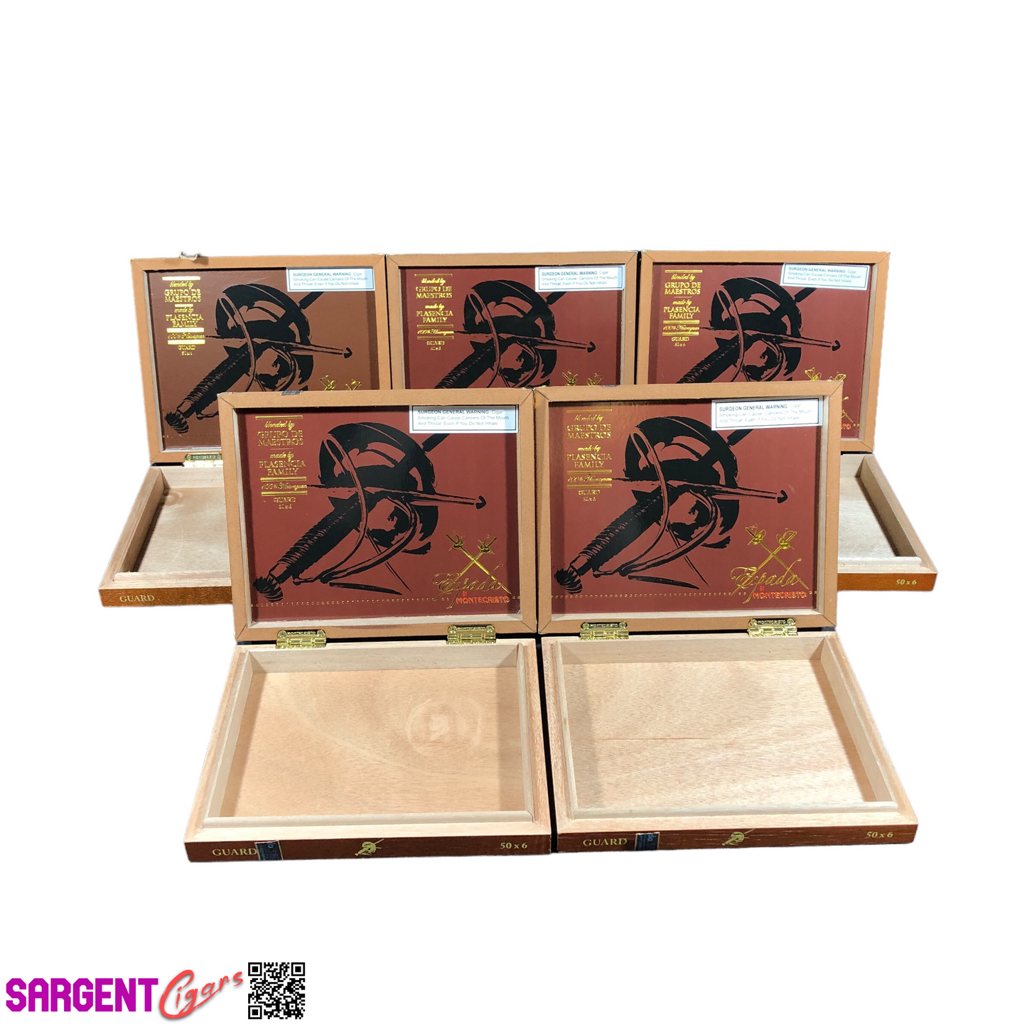 Lot of 5 Montecristo Espada Guard Empty Wooden Cigar Boxes 8.75x7.25x1.5 #43