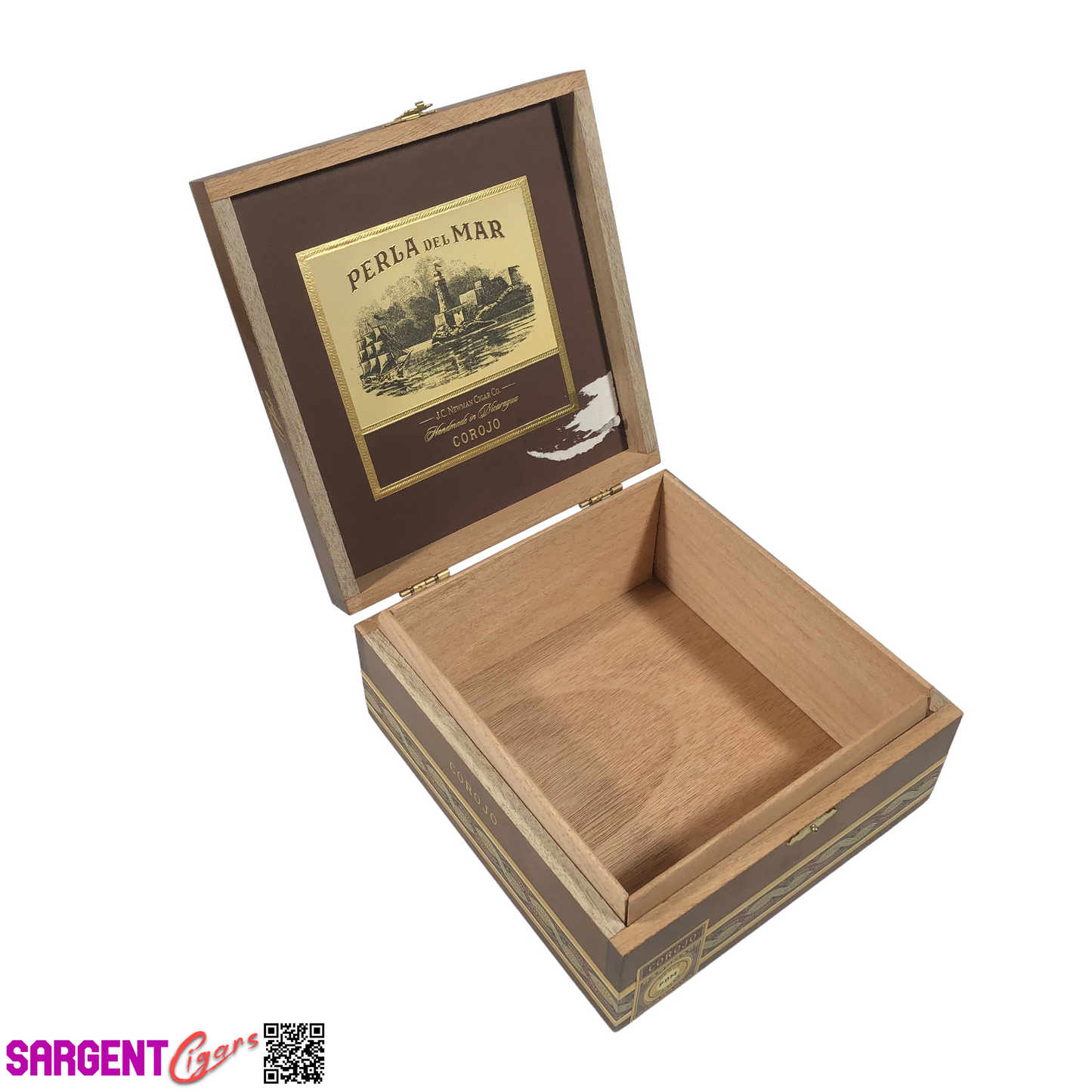 Perla Del Mar Corojo Toro Empty Wooden Cigar Box 7x7.5x3.5 (1)