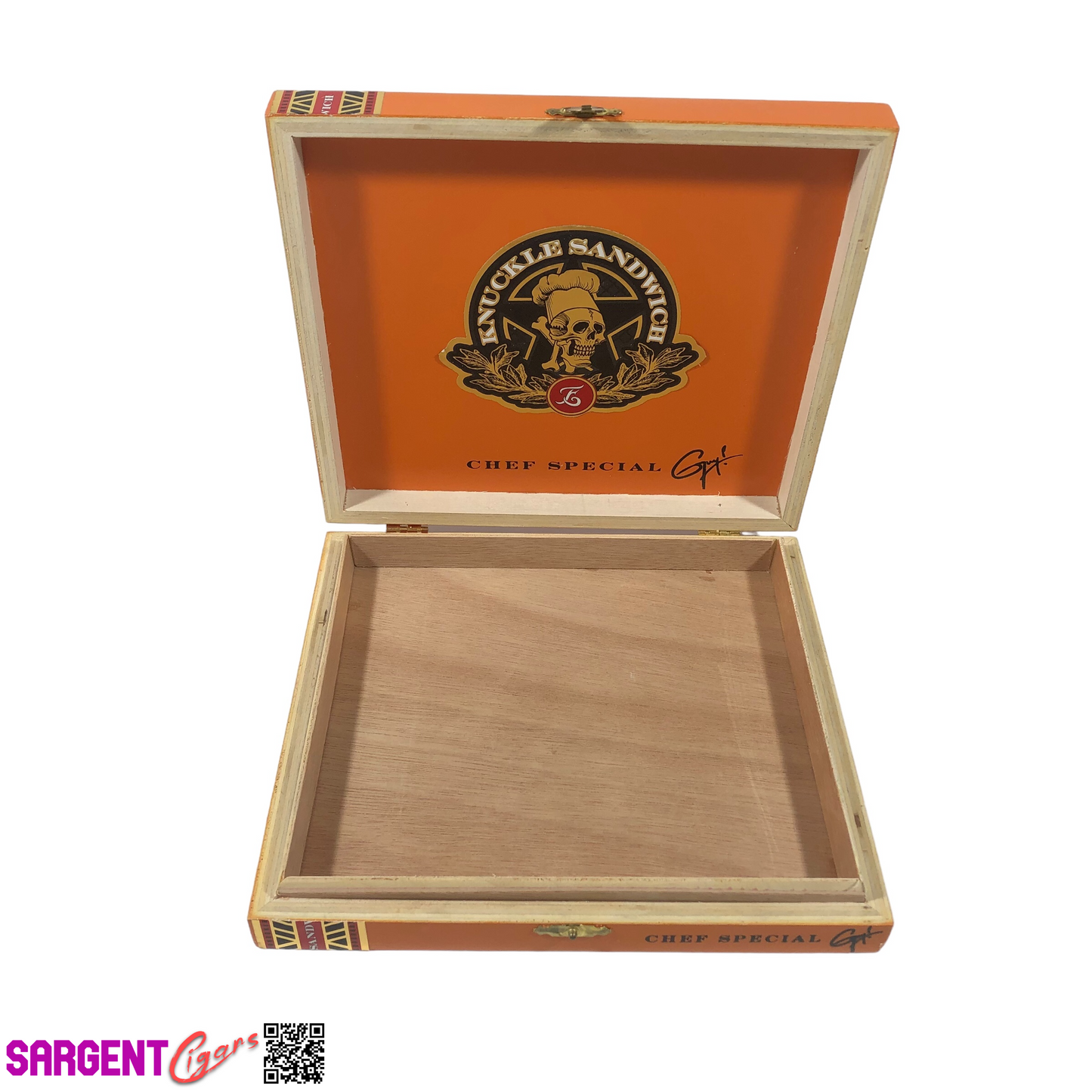 Guy Fieri Knuckle Sandwich Chef Special Empty Wooden Cigar Box 8.25x7.5x1.5 (1)