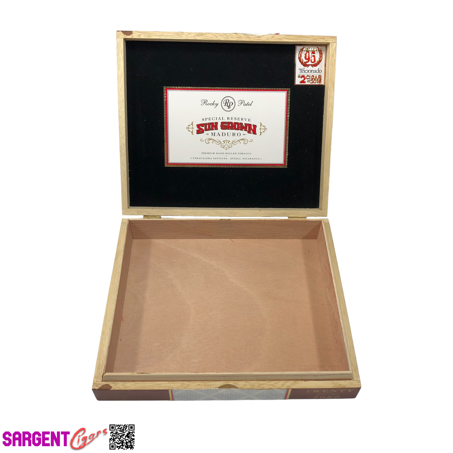 Rocky Patel Sun Grown Maduro Toro Empty Wooden Cigar Box 9x7.5x1.75