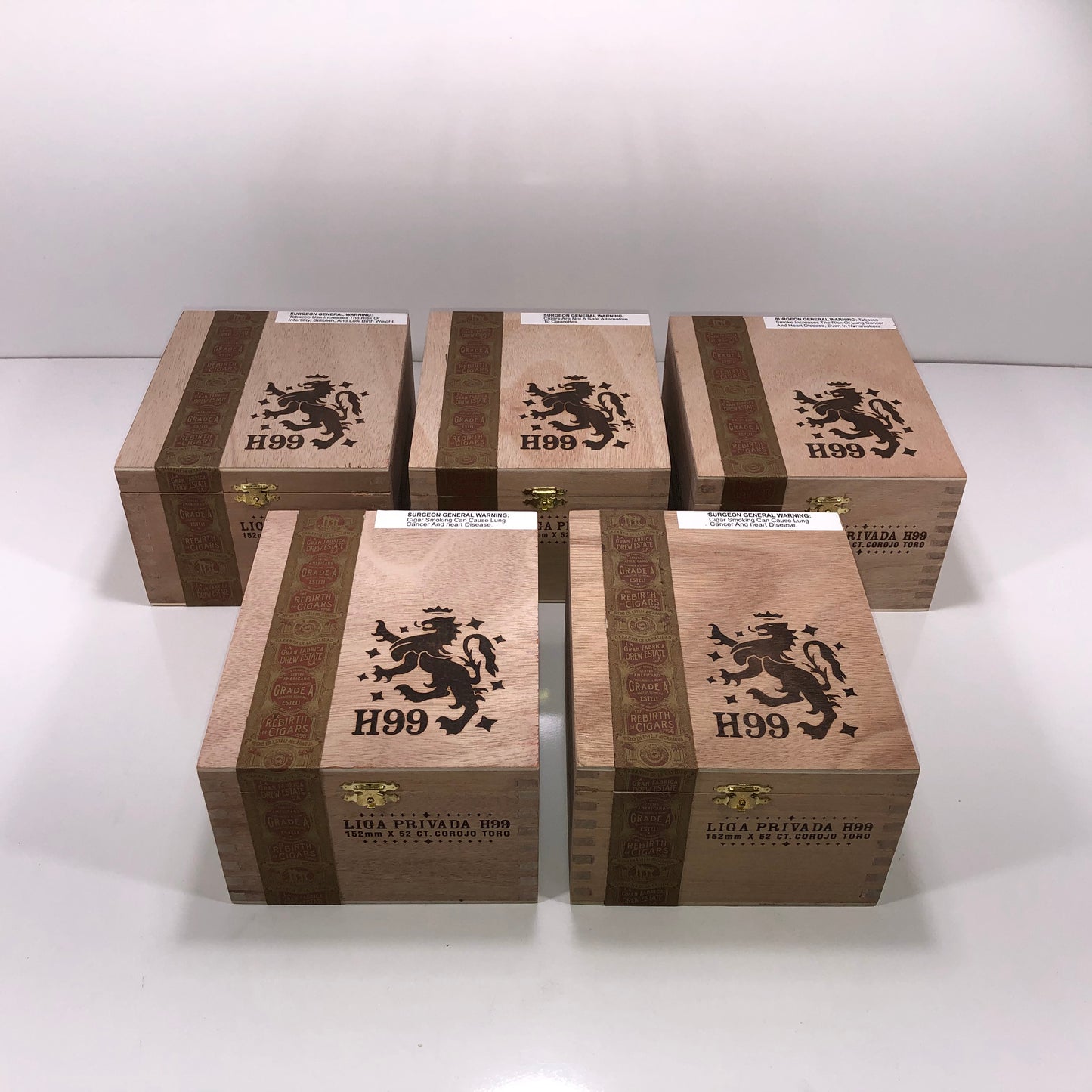 Lot of 5 Liga Privada H99 Toro Empty Wooden Cigar Boxes 6x7.25x4 #121