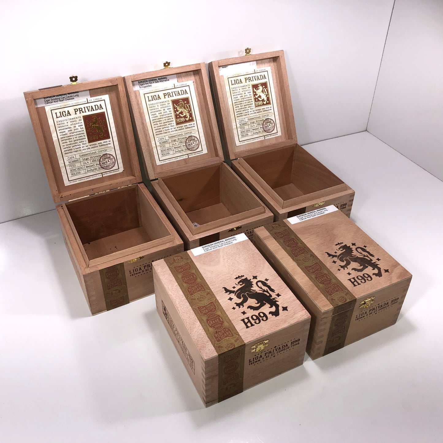 Lot of 5 Liga Privada H99 Toro Empty Wooden Cigar Boxes 6x7.25x4 #121