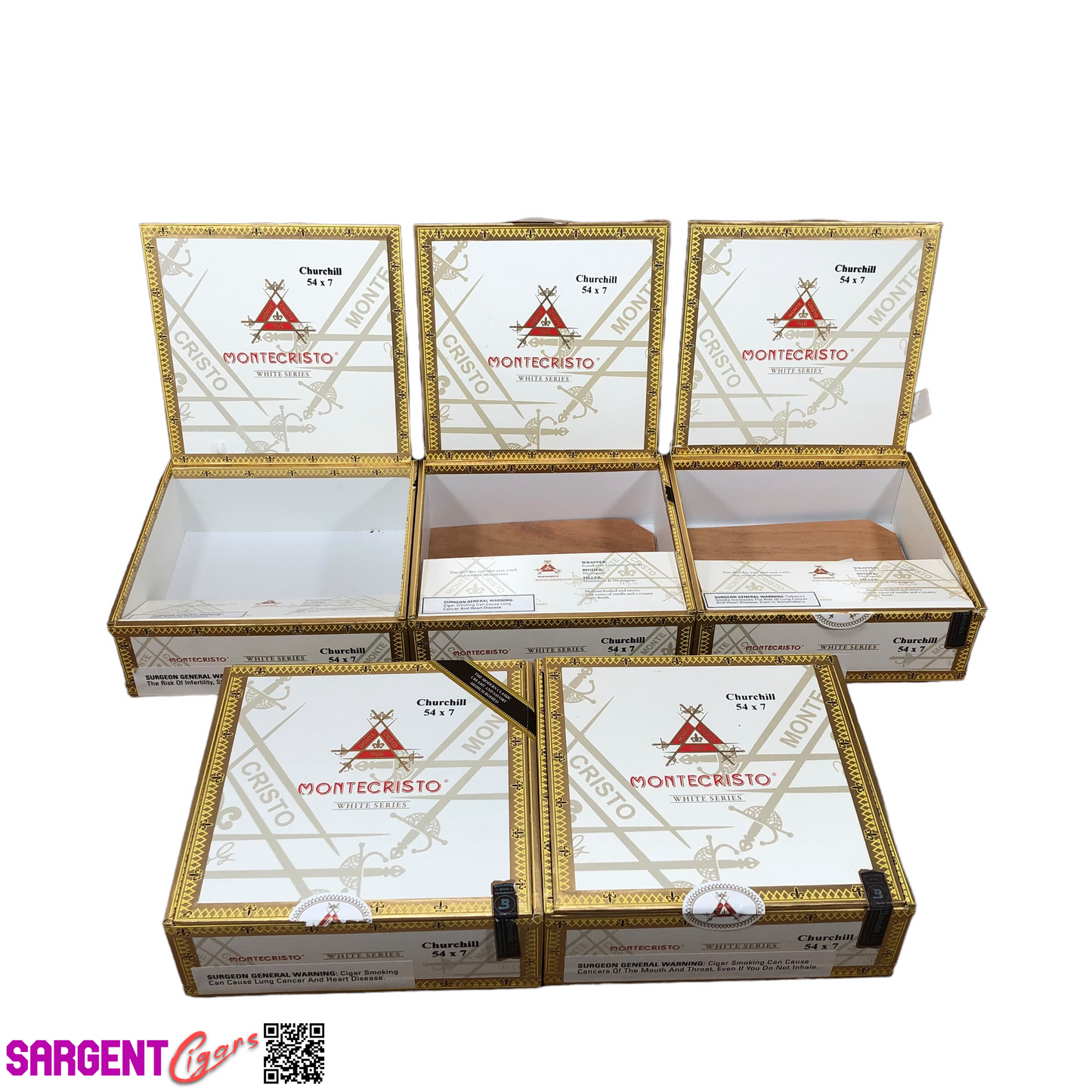 Lot of 5 Montecristo Churchill Empty Cigar Boxes 8x7.5x3 #115