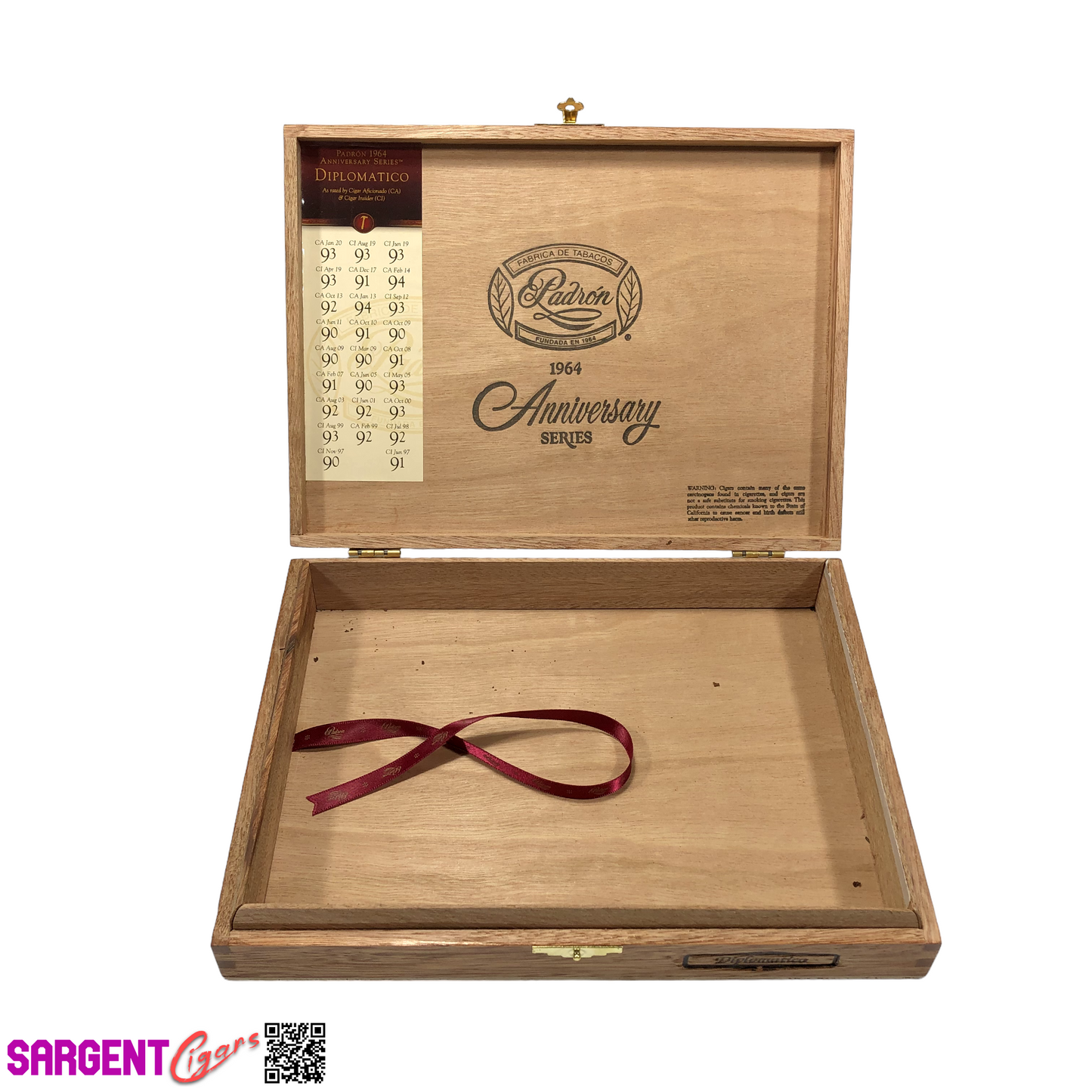 Padron Diplomaticos Empty Wooden Cigar Box 10.75x8x1.75