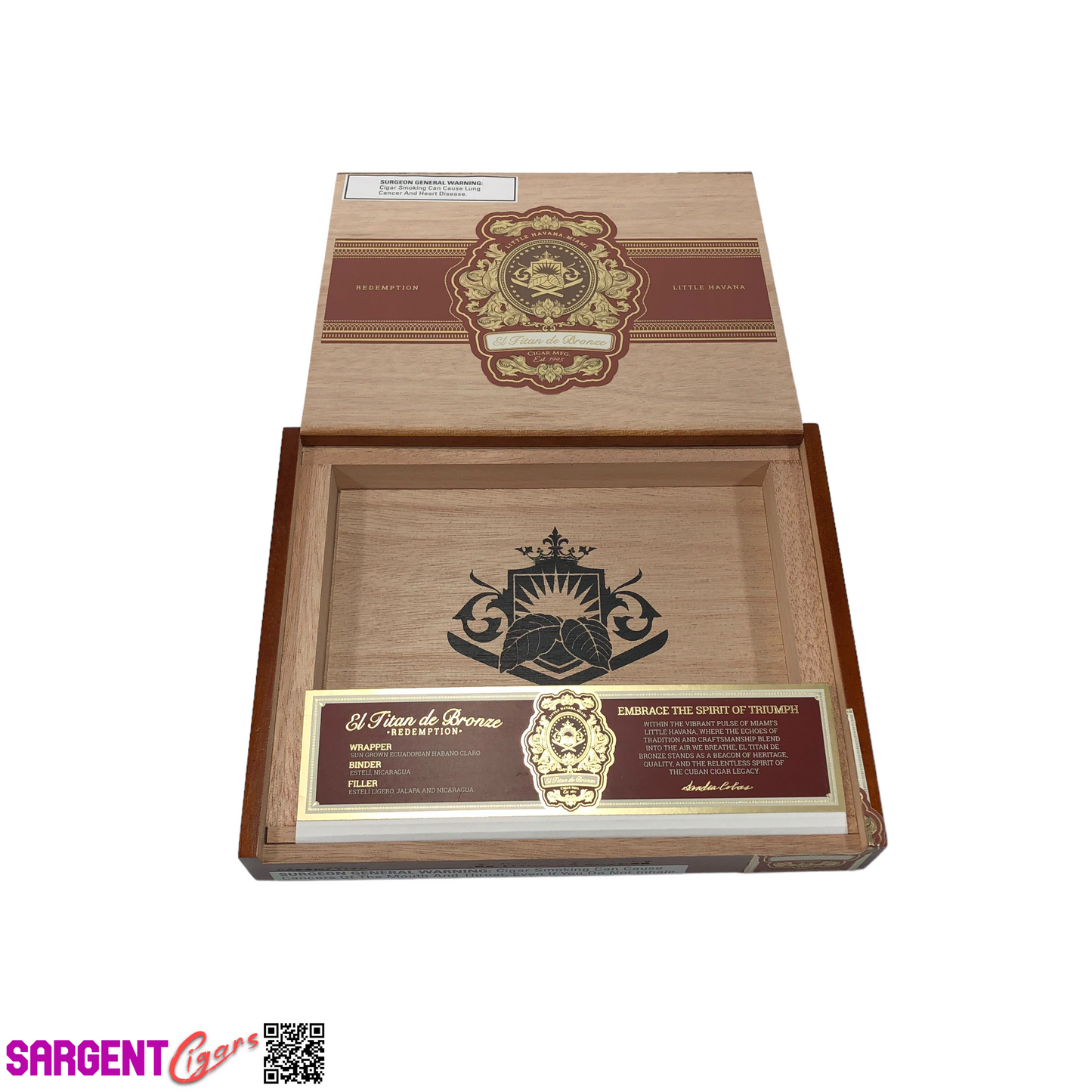 El Titan De Bronze Redemption Corona Empty Wooden Cigar Box 8.5x6.75x1.25