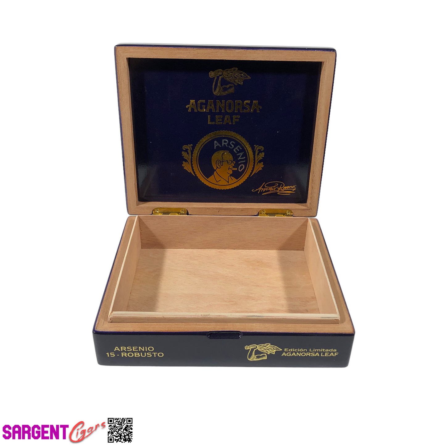 Aganorsa Leaf Arsenio Robusto Empty Wooden Cigar Box 7.75x6.5x2