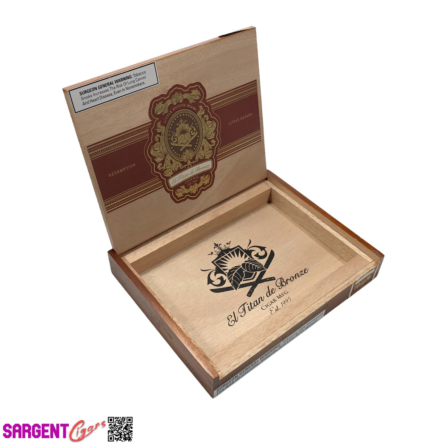 El Titan De Bronze Redemption Robusto Empty Wooden Cigar Box 8.5x6.75x1.25