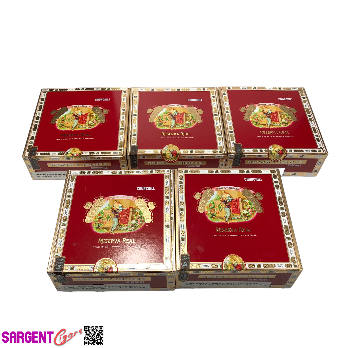 Lot of 5 Romeo Churchill Empty Cigar Boxes 7.5x7.5x2.75 #50