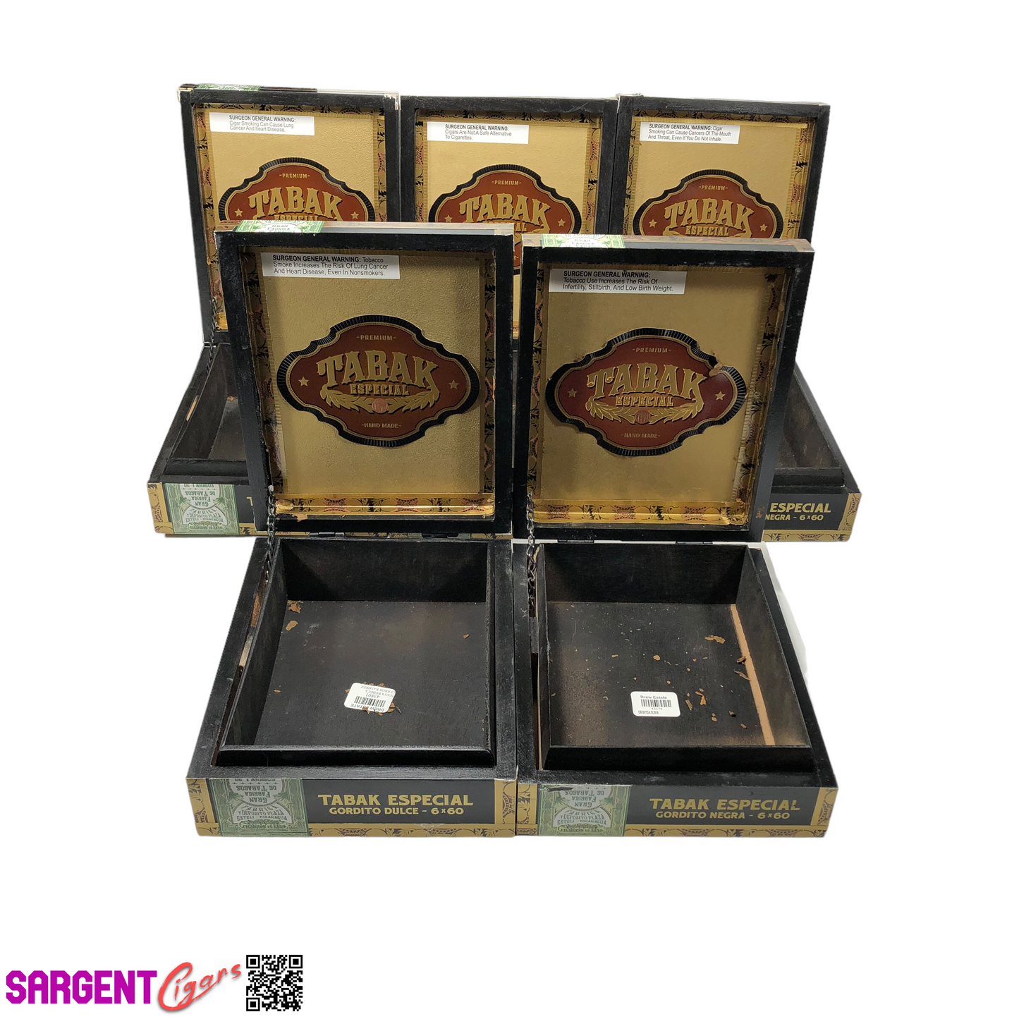 Lot of 5 Tabak Gordito Empty Wooden Cigar Boxes 7x9x2.5 #30