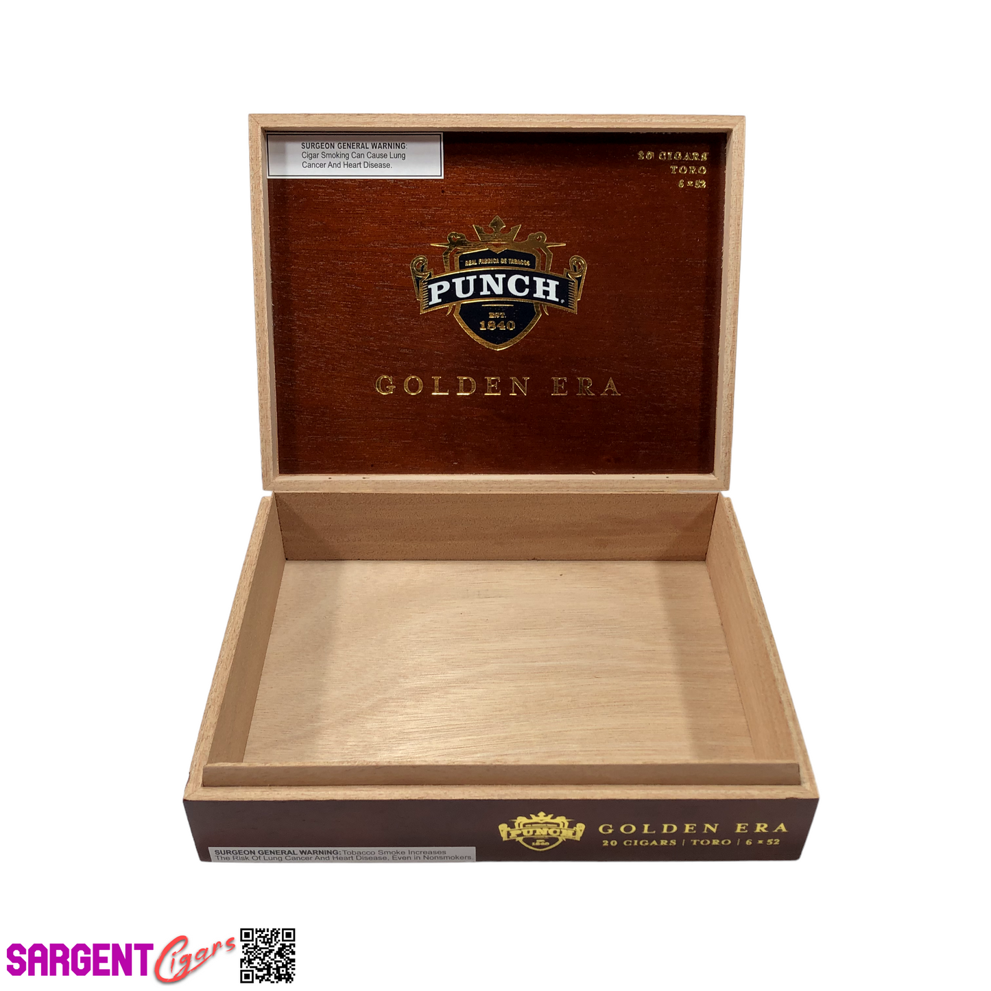 Punch Golden Era Toro Empty Wooden Cigar Box 9x7x2.25