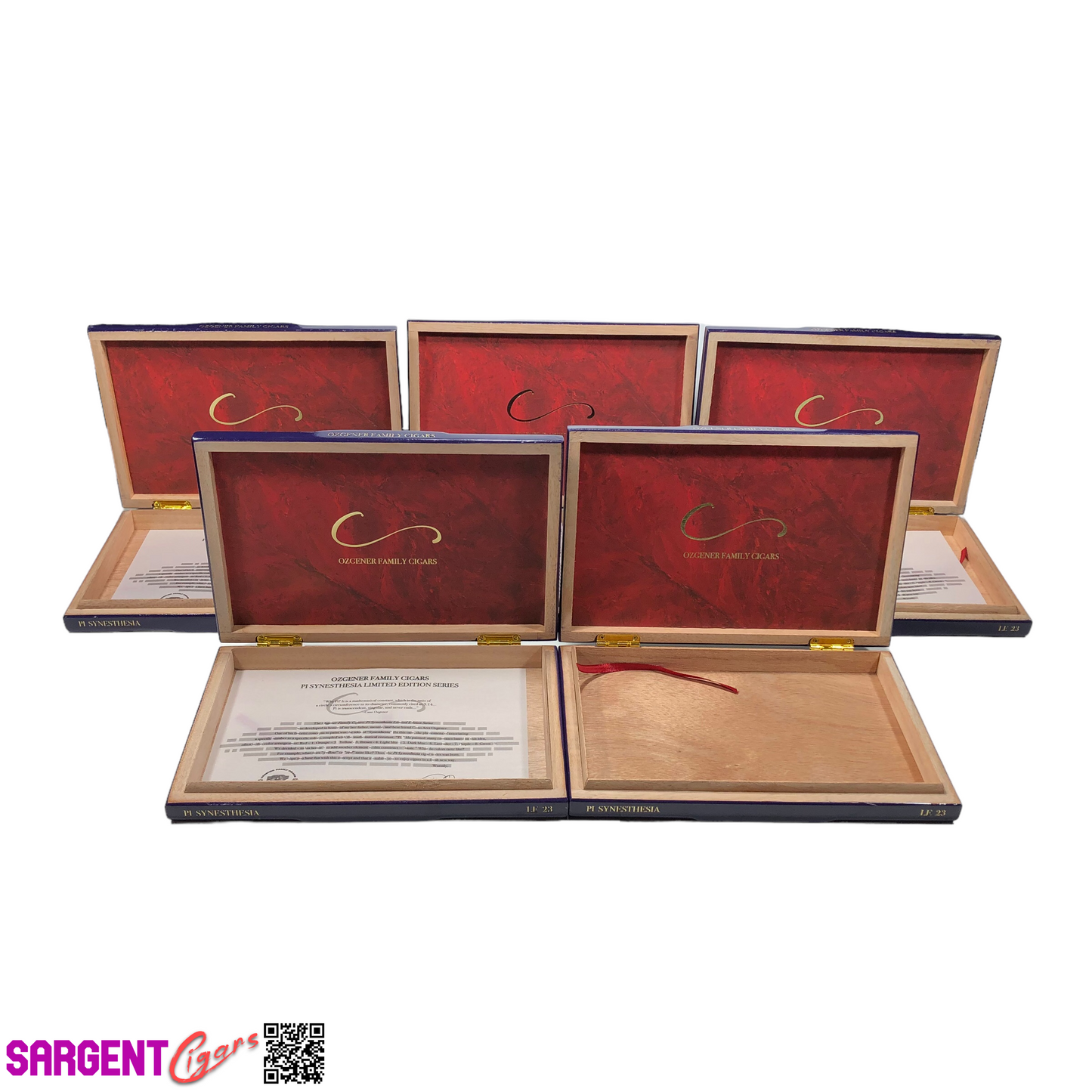 Lot of 5 Pi Synthesia Empty Wooden Cigar Boxes 10.75x7.25x1.5 #15