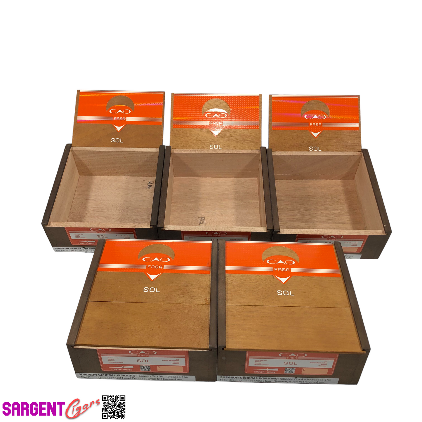 Lot of 5 CAO Fasa Toro Empty Wooden Cigar Boxes 7x7x3 #68