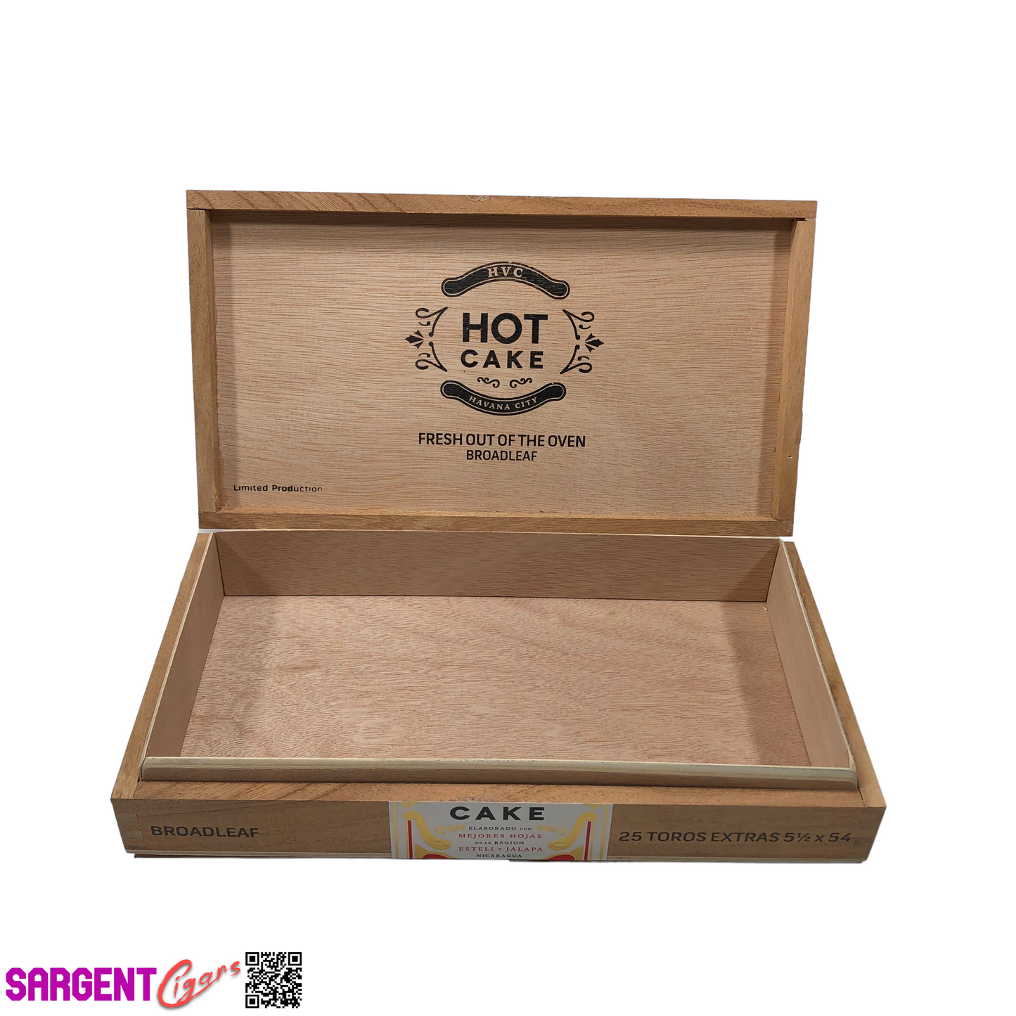 HVC Hot Cake Broadleaf Toro Empty Wooden Cigar Box 12x6.75x2