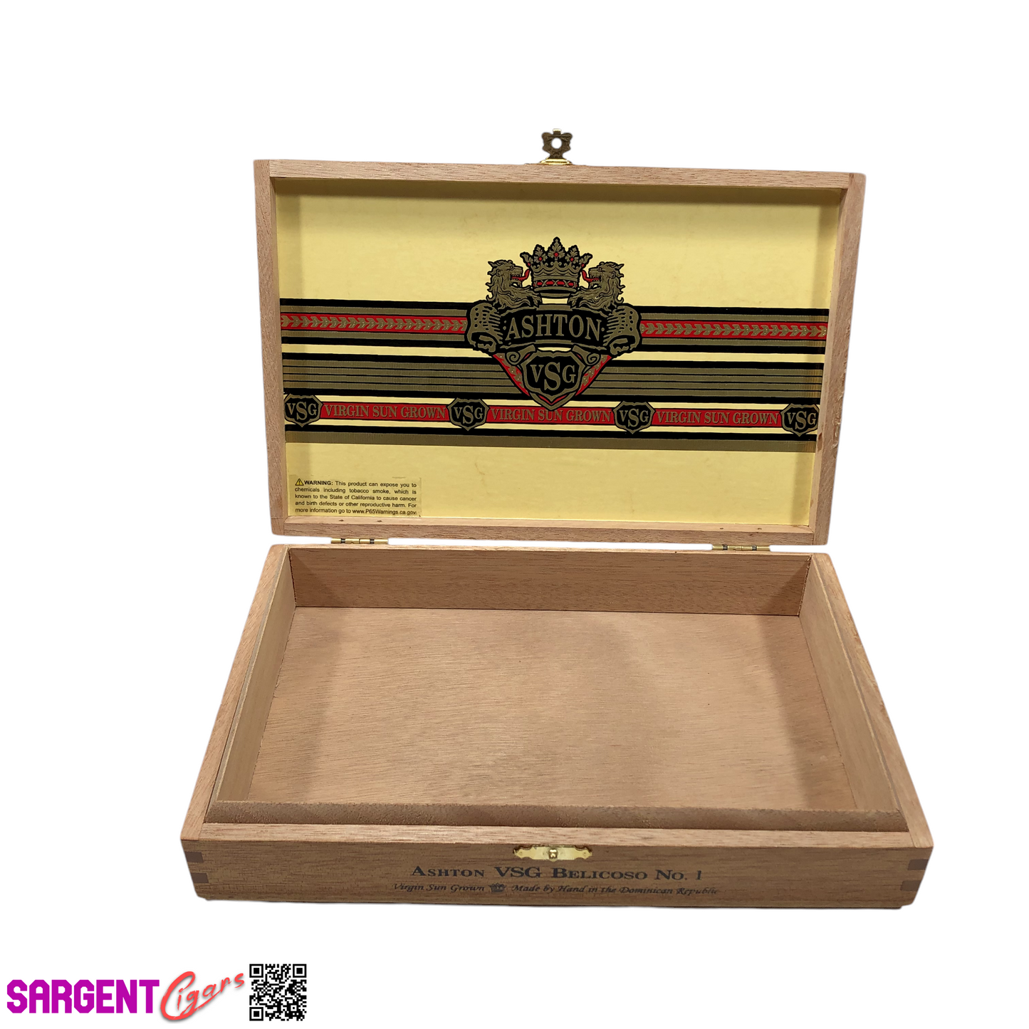 Ashton VSG Belicoso No1 Empty Wooden Cigar Box 9.75x6.25x2