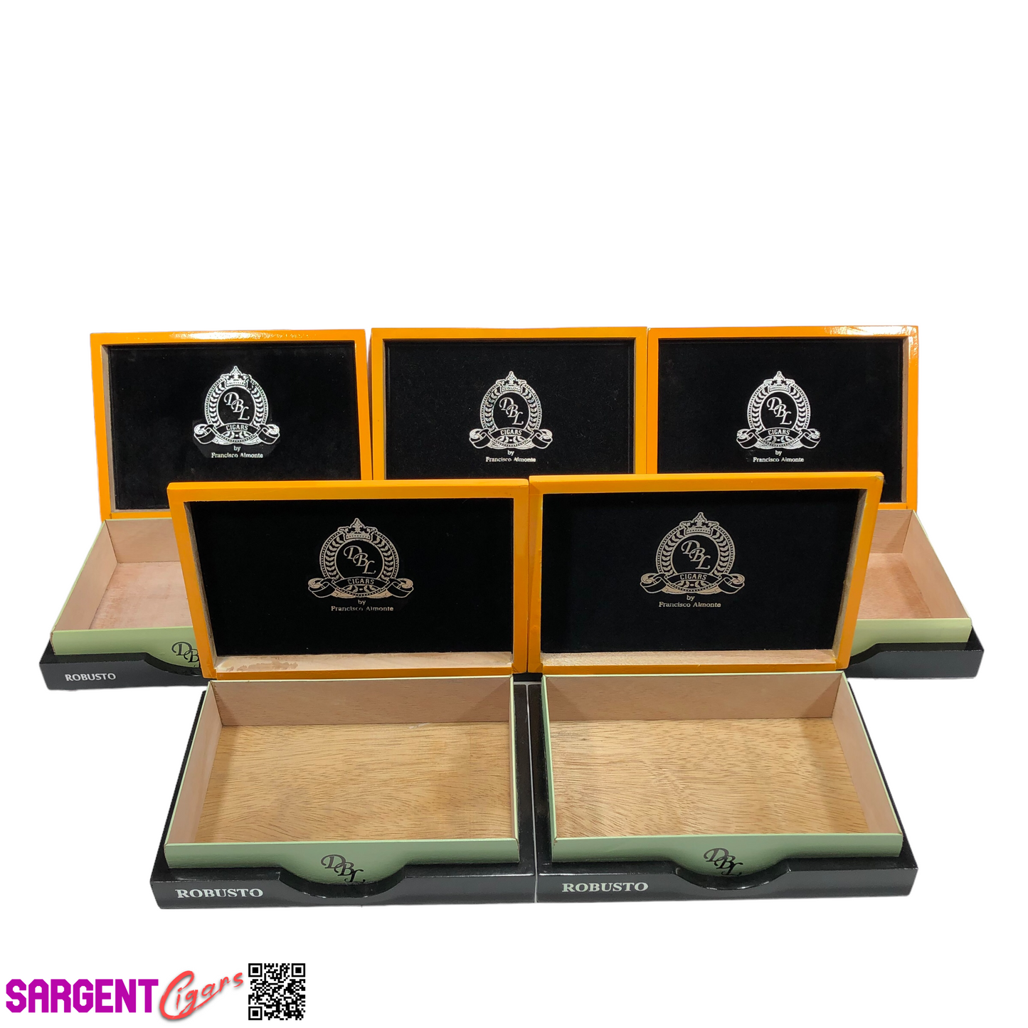 Lot of 5 DBL Amarillo Robusto Empty Wooden Cigar Boxes 9.25x6.5x2 #78