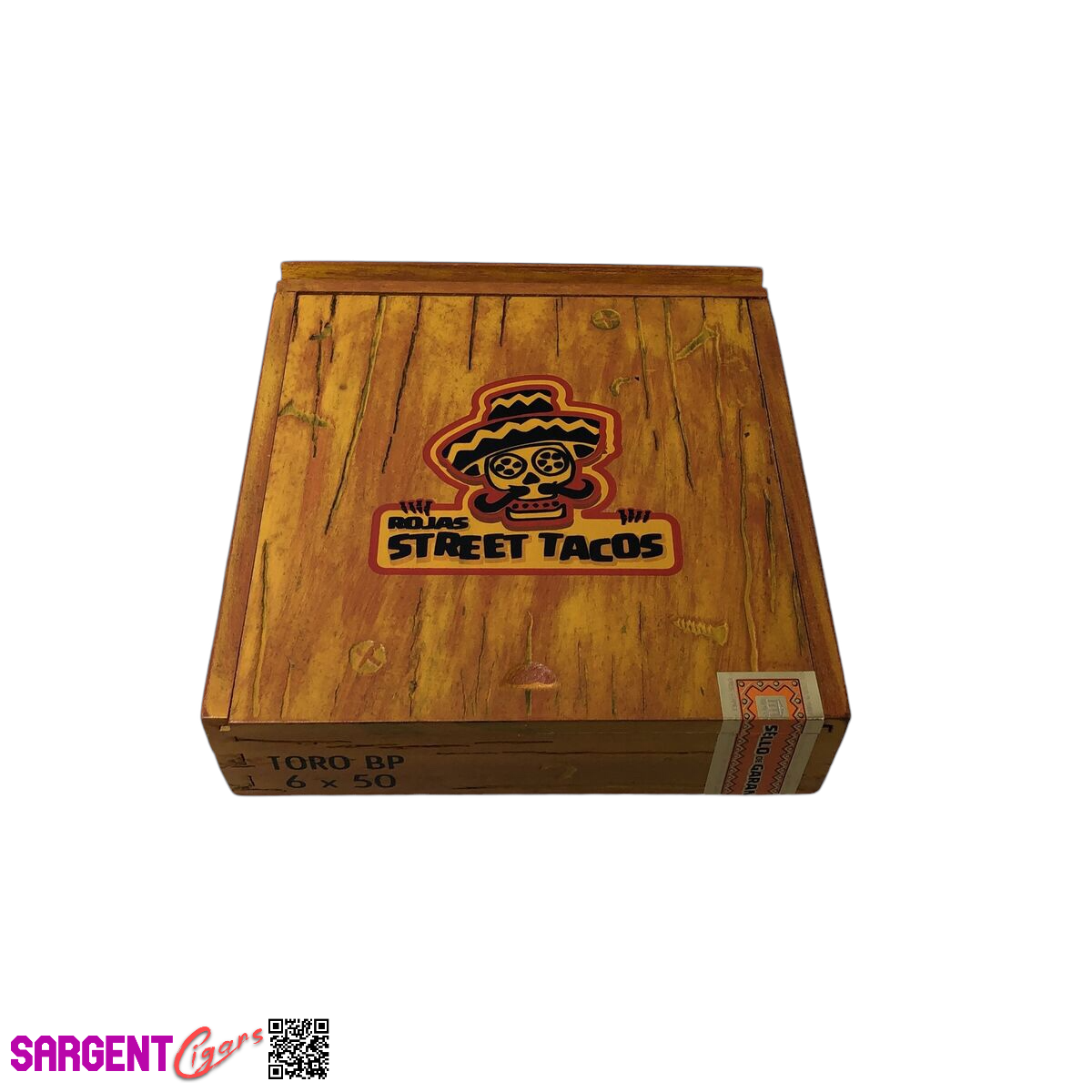 Rojas Orange Street Tacos Toro Empty Wooden Cigar Box 7x7.25x2