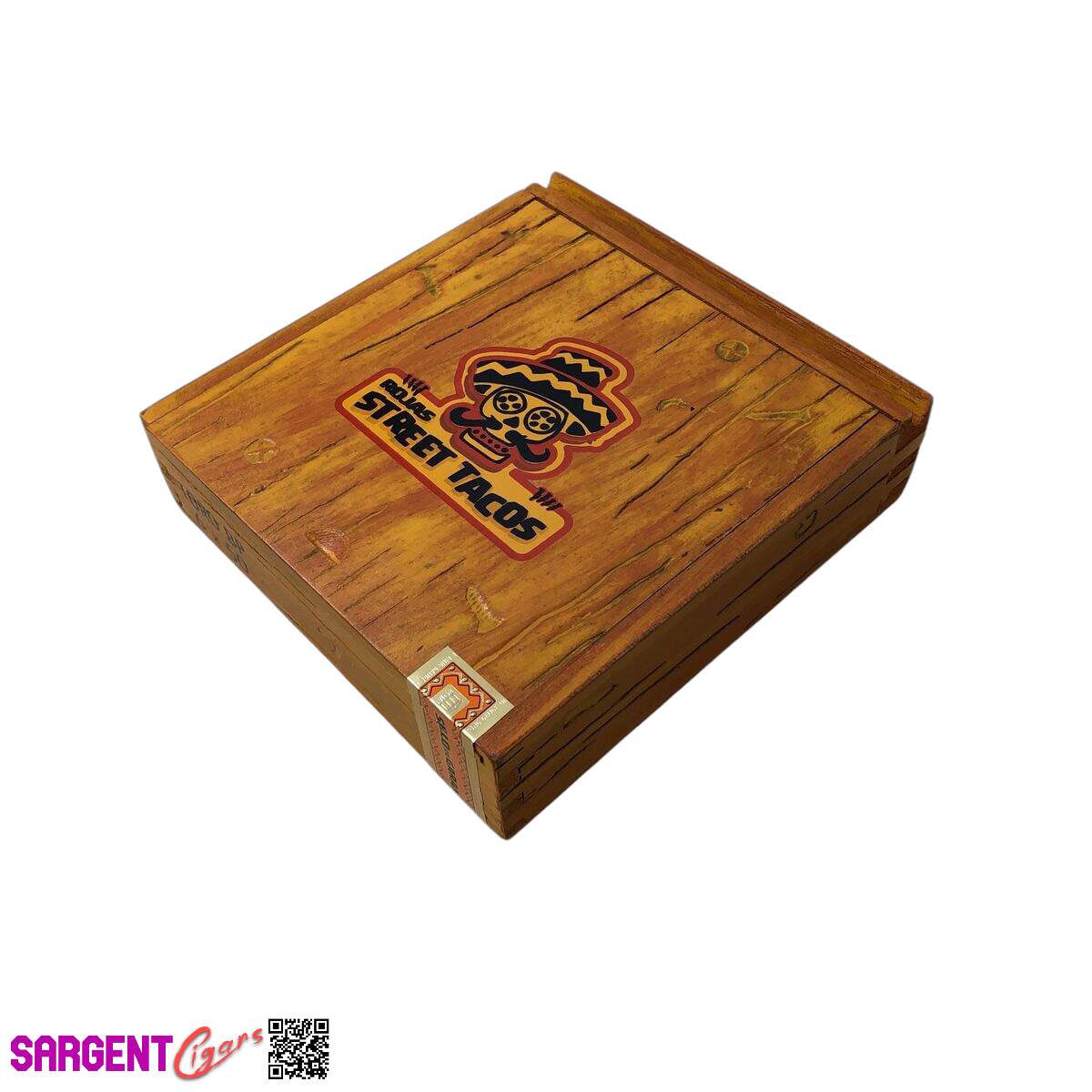 Rojas Orange Street Tacos Toro Empty Wooden Cigar Box 7x7.25x2