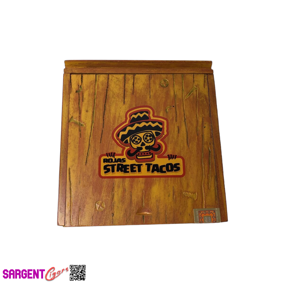 Rojas Orange Street Tacos Toro Empty Wooden Cigar Box 7x7.25x2