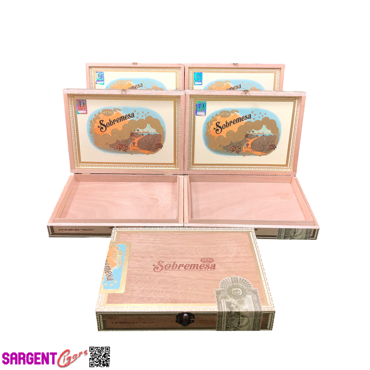 Lot of 5 Dunbarton Sobremesa Blue Empty Wooden Cigar Boxes 10.5x7.5x1.75 #31