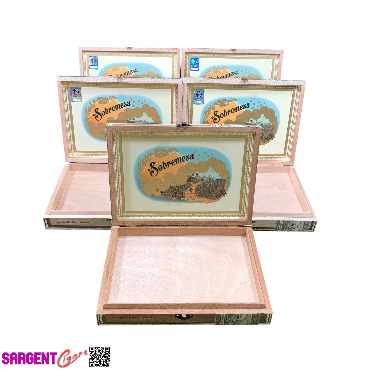 Lot of 5 Dunbarton Sobremesa Blue Empty Wooden Cigar Boxes 10.5x7.5x1.75 #31