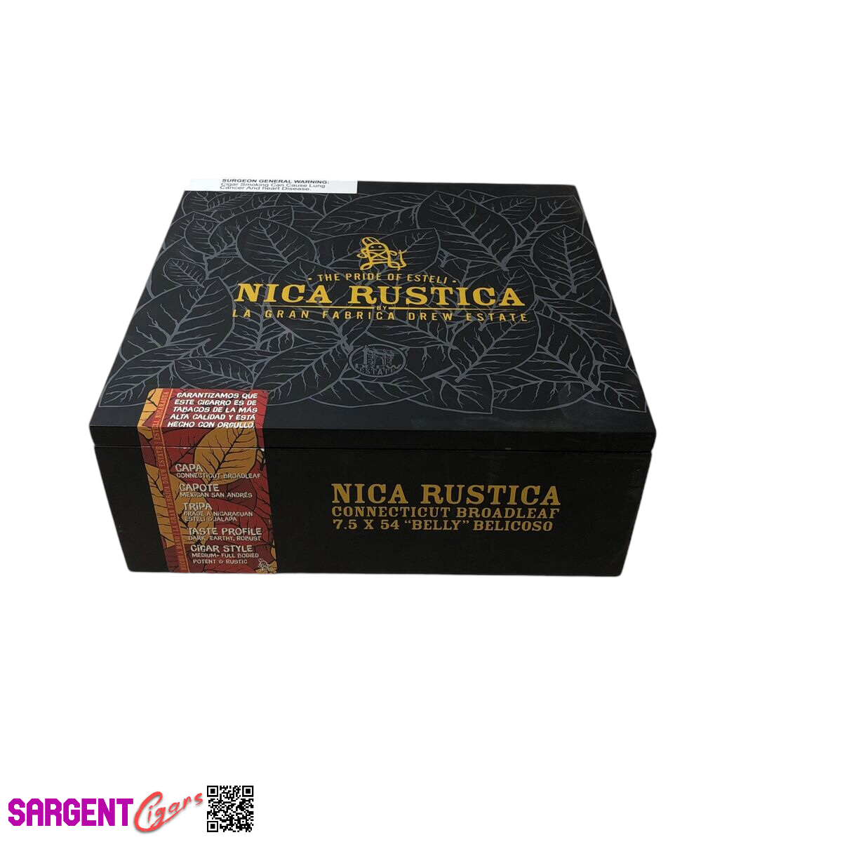 Nica Rustica Belicoso Empty Wooden Cigar Box 8.25x8.25x3.25