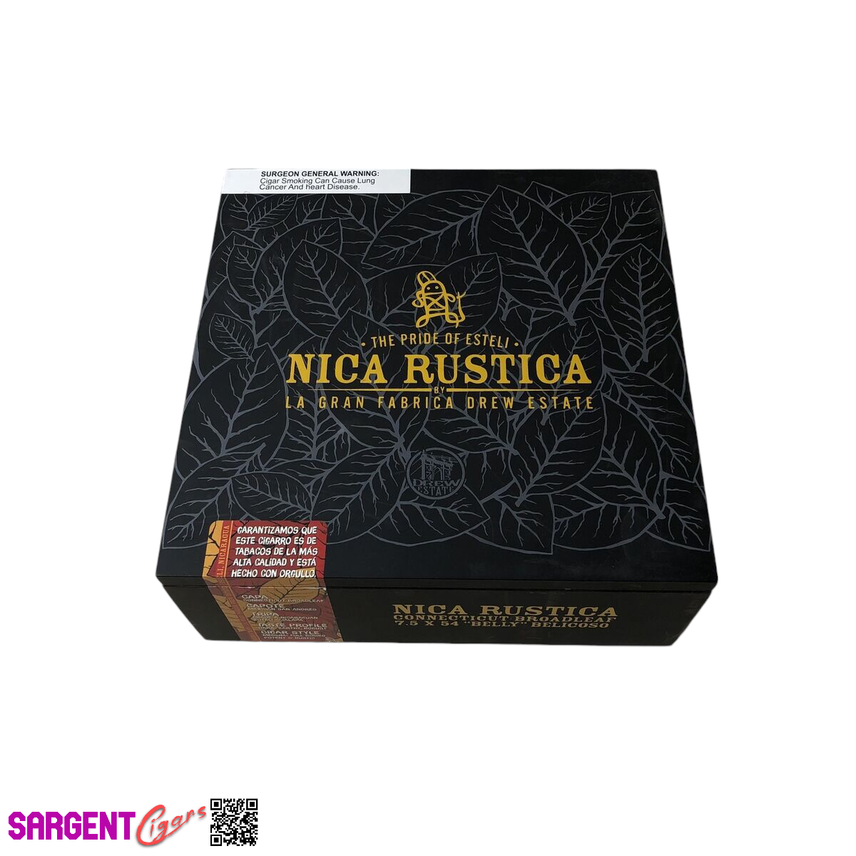 Nica Rustica Belicoso Empty Wooden Cigar Box 8.25x8.25x3.25