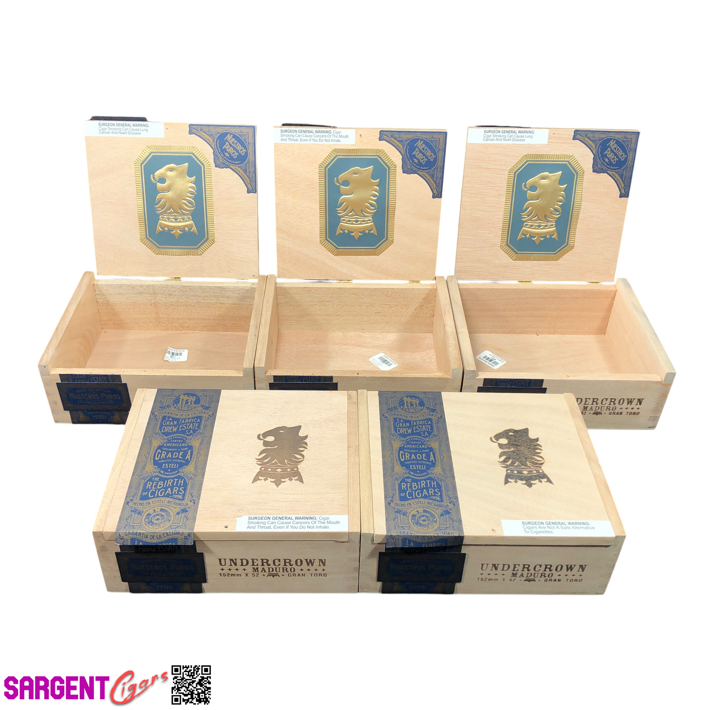 Lot of 5 Undercrown Maduro Gran Toro Empty Wooden Cigar Boxes 8.25x7x3 #20