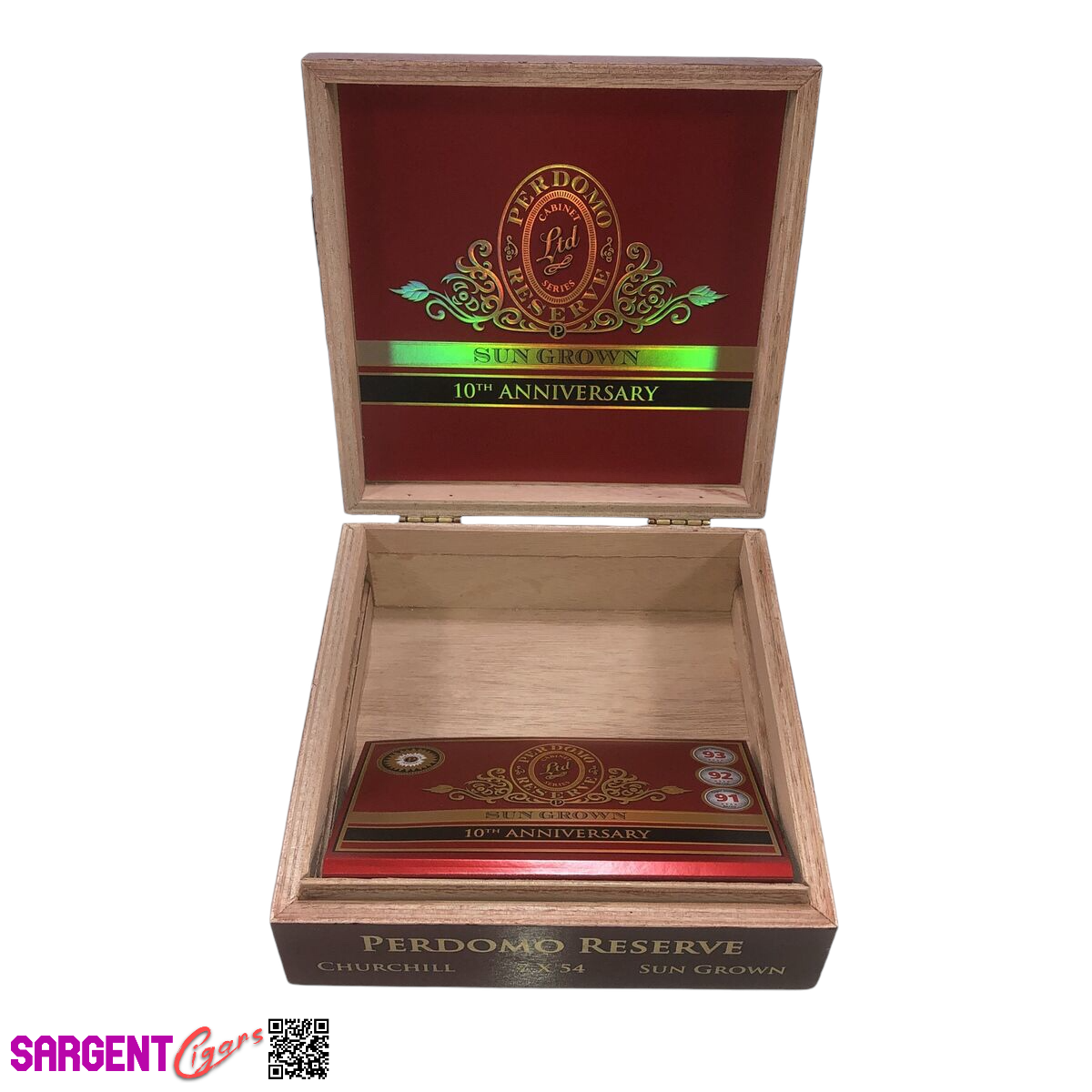 Perdomo 10th Anniversary Sun Grown Churchill Empty Wooden Cigar Box 8x8x3