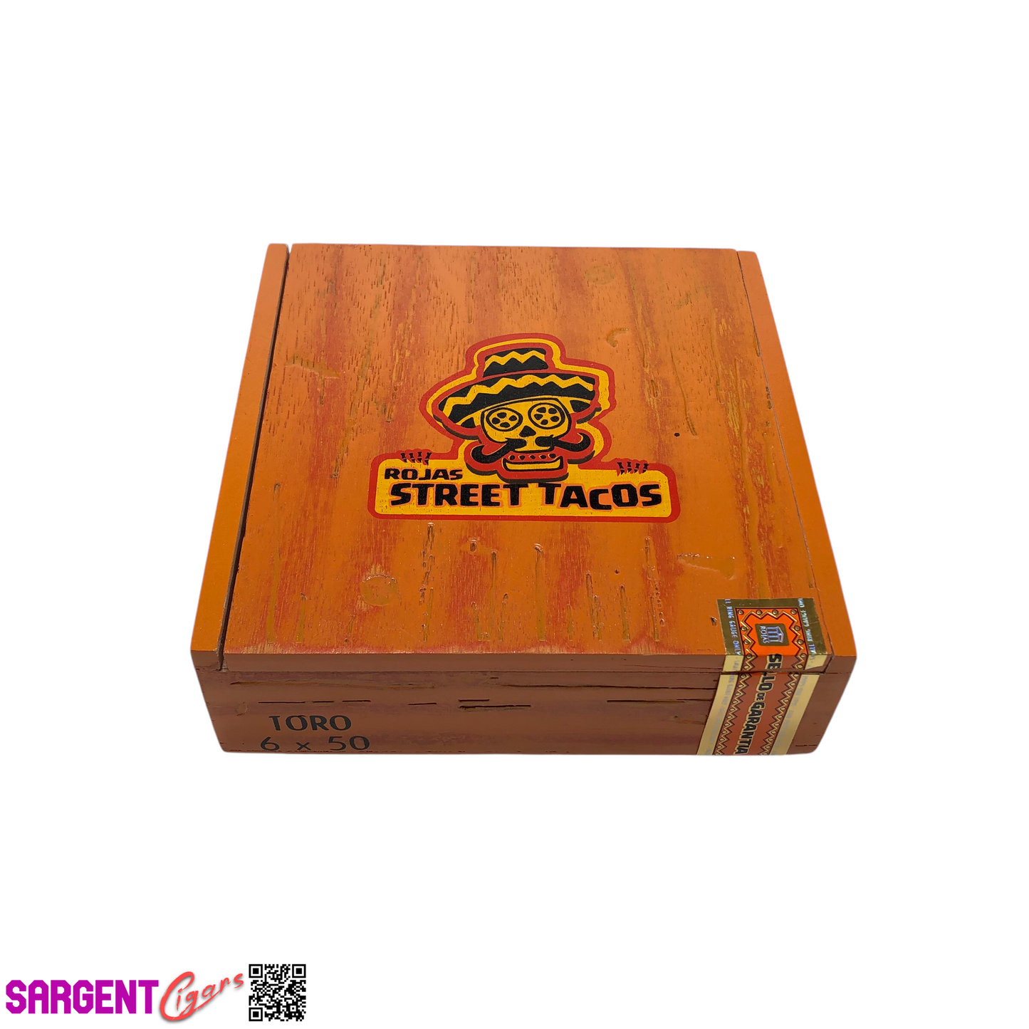 Rojas Orange Street Tacos Toro Empty Wooden Cigar Box 7x6.75x2 (1)