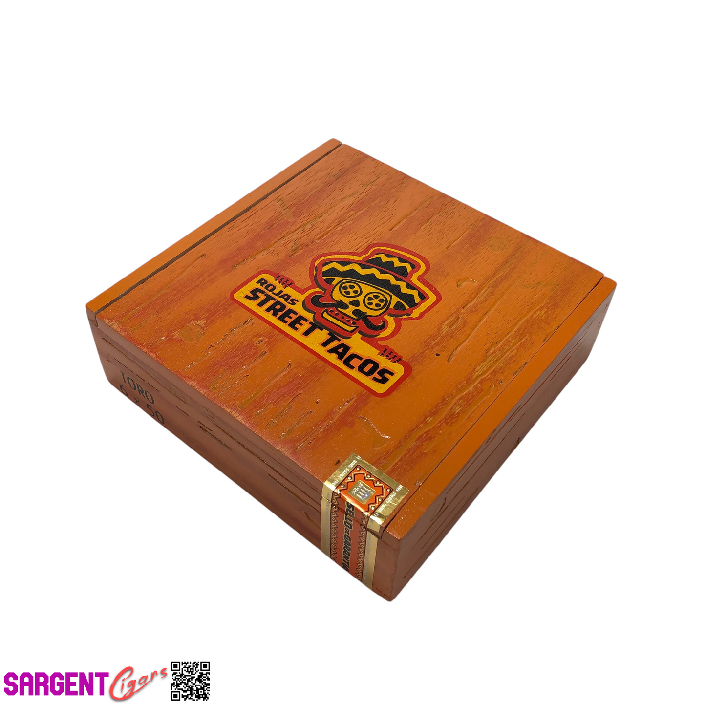 Rojas Orange Street Tacos Toro Empty Wooden Cigar Box 7x6.75x2 (1)