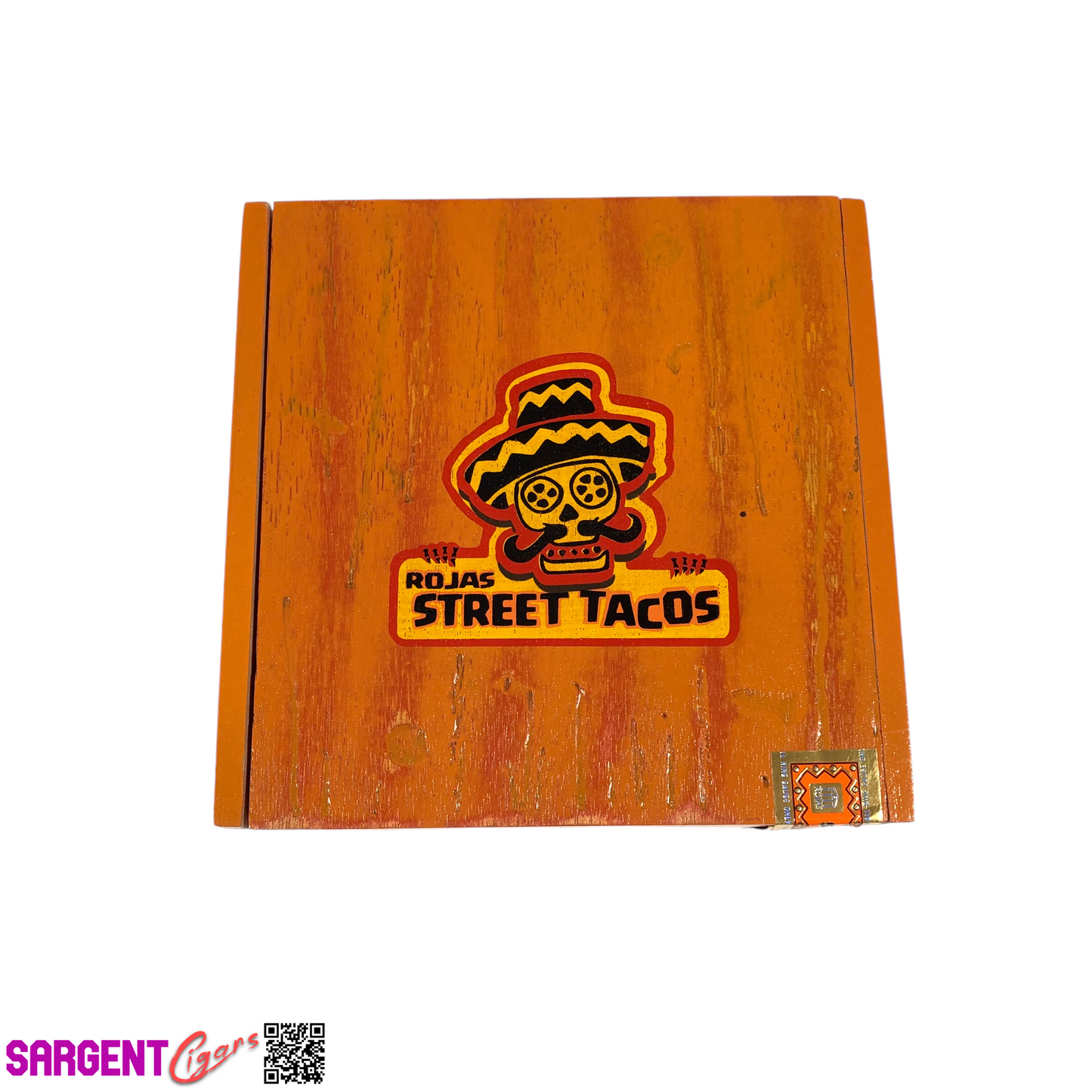 Rojas Orange Street Tacos Toro Empty Wooden Cigar Box 7x6.75x2 (1)