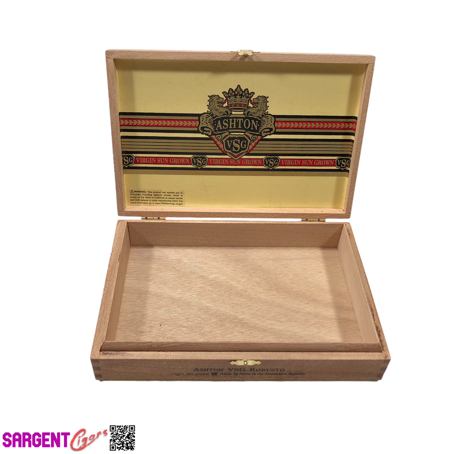 Ashton VSG Robusto Empty Wooden Cigar Box 9.5x6.5x2 (1)