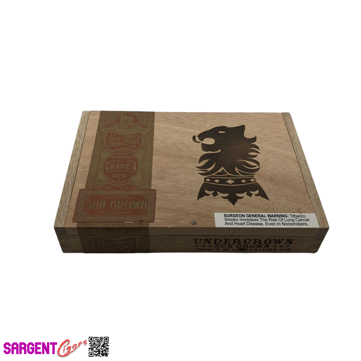 Undercrown Flying Pig Sun Grown Empty Wooden Cigar Box 9.25x6.5x1.75