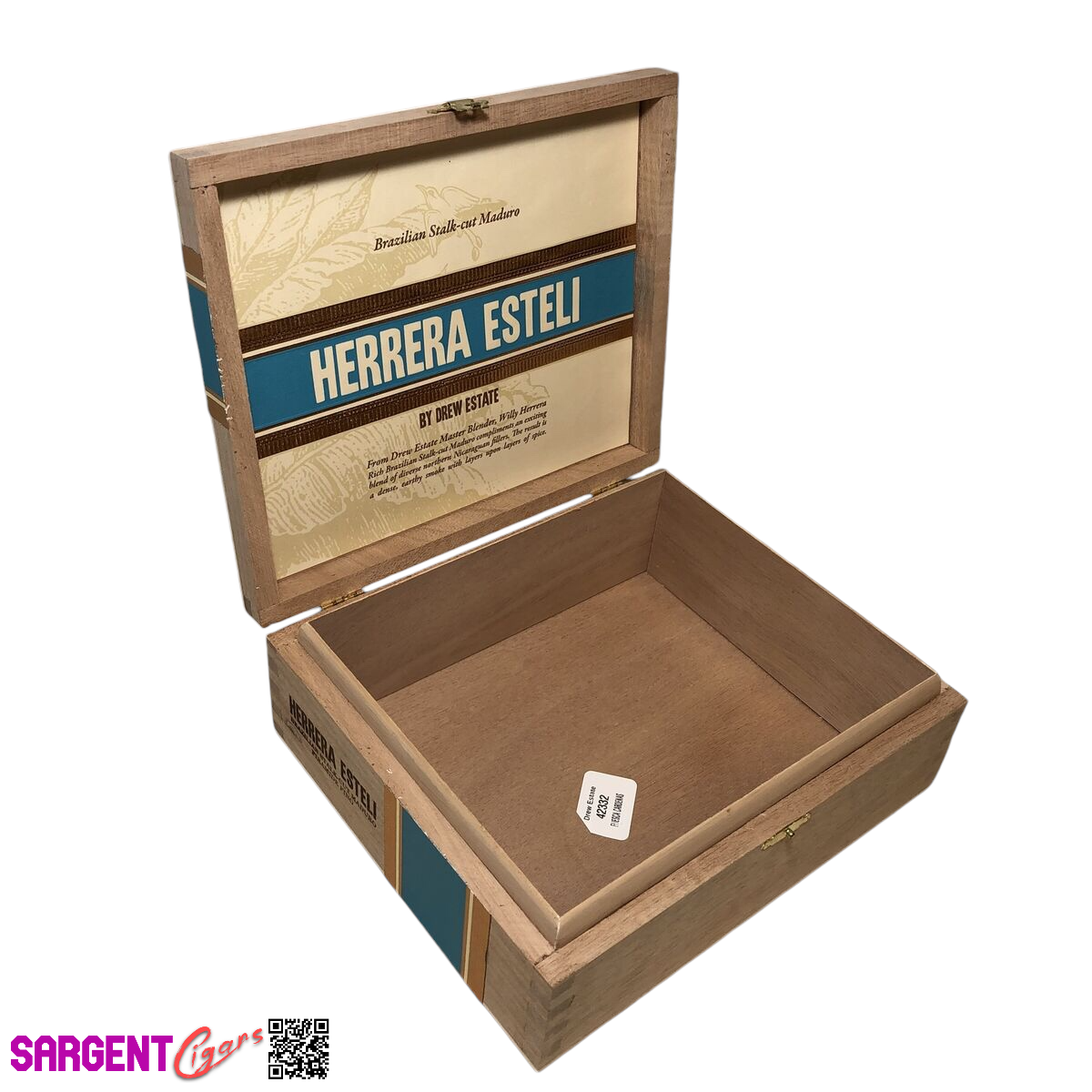 Herrera Esteli Maduro Toro Empty Wooden Cigar Box 8.25x7.25x2.75