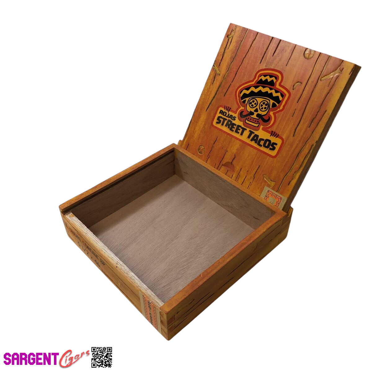 Rojas Orange Street Tacos Corona Empty Wooden Cigar Box 6.5x6.5x2