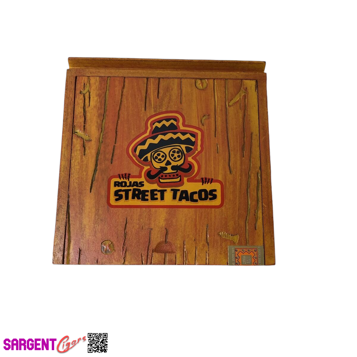 Rojas Orange Street Tacos Corona Empty Wooden Cigar Box 6.5x6.5x2