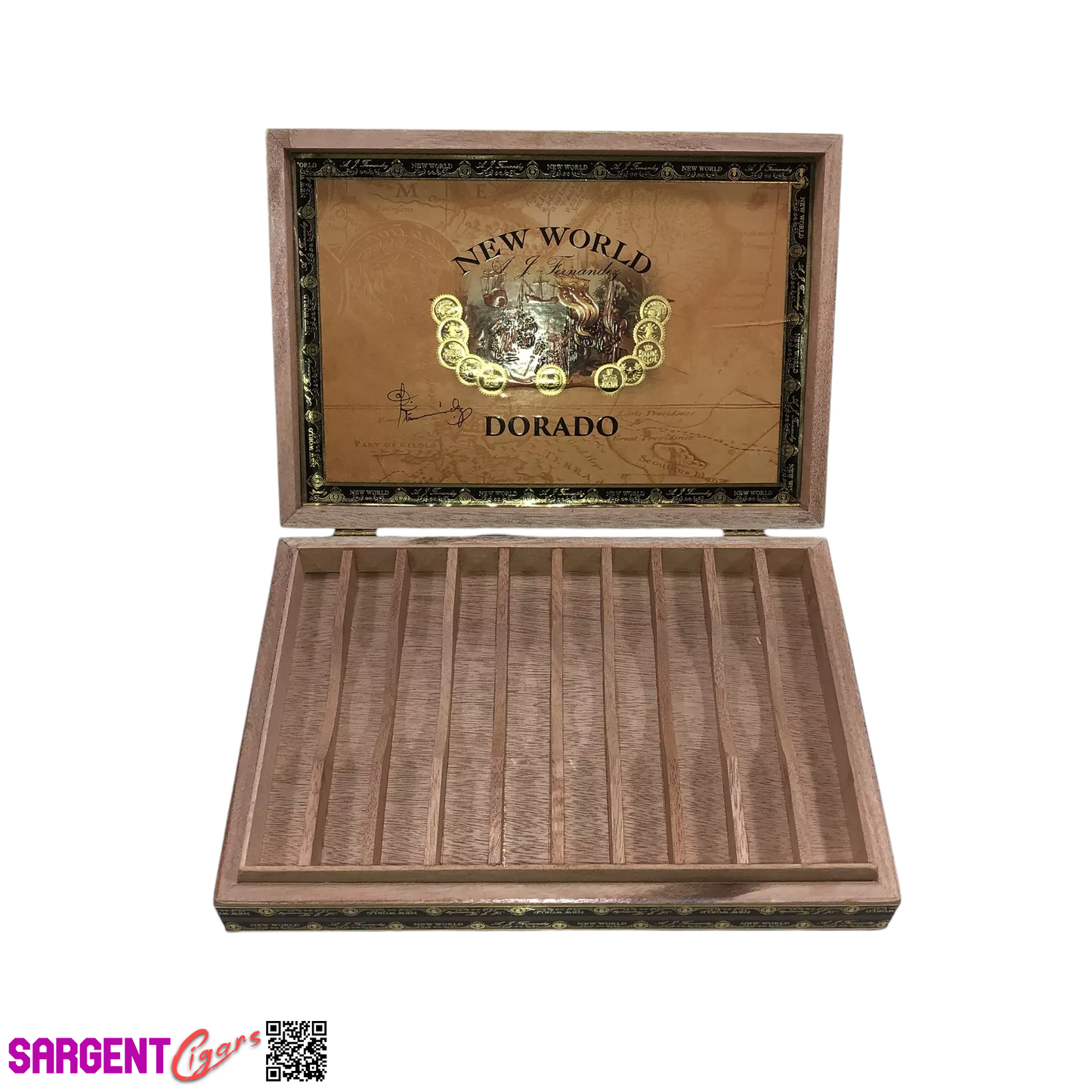 Aj Fernandez Dorado Corona Empty Wooden Cigar Box 9.75x6.75x2