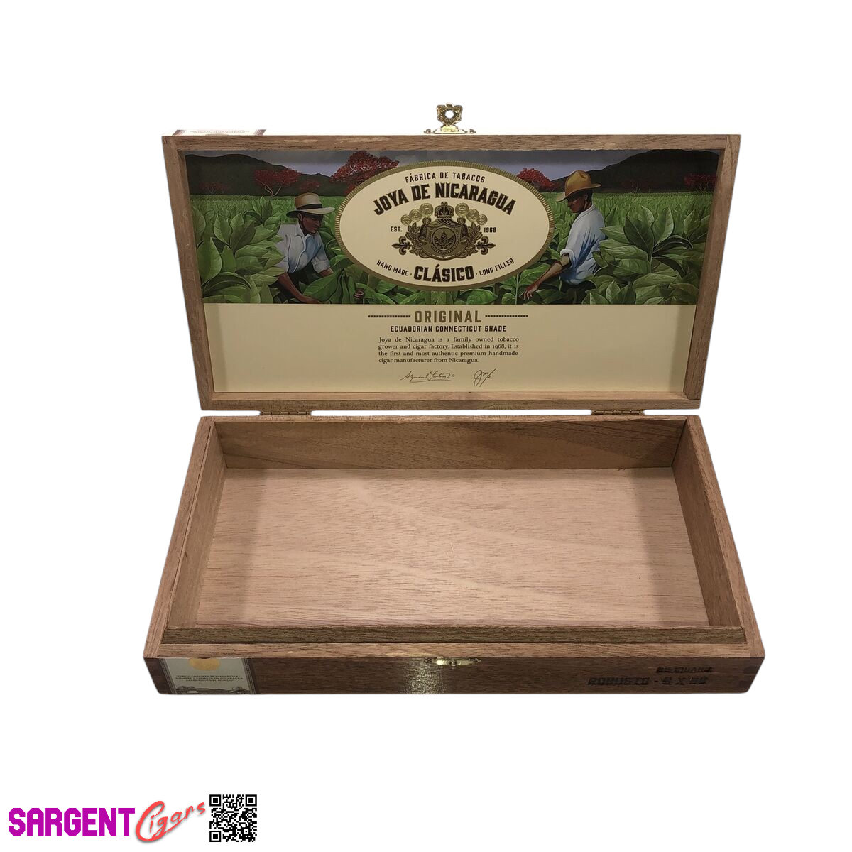 Joya De Nicaragua Clasico Robusto Empty Wooden Cigar Box 11x6x2