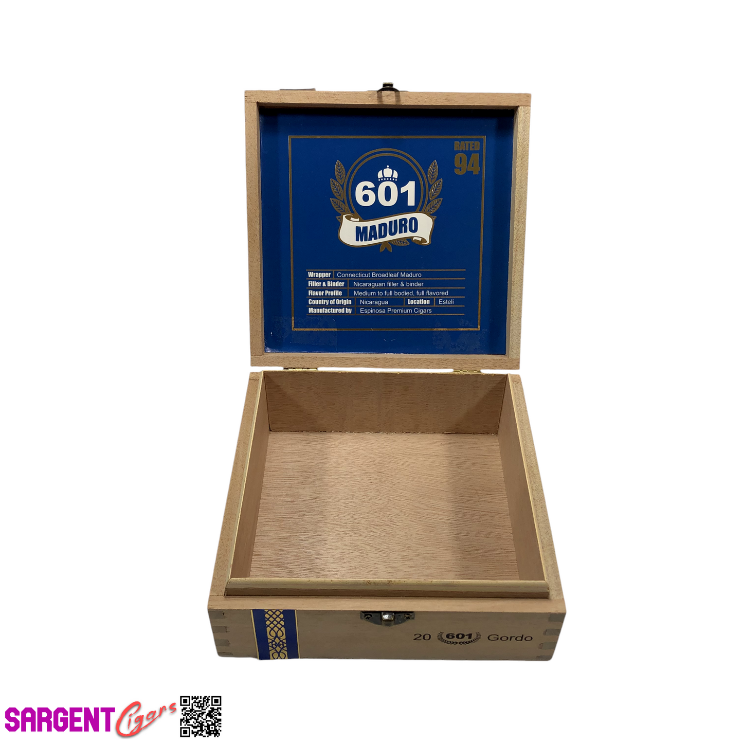 Espinosa 601 Maduro Gordo Empty Wooden Cigar Box 7x7x2.75