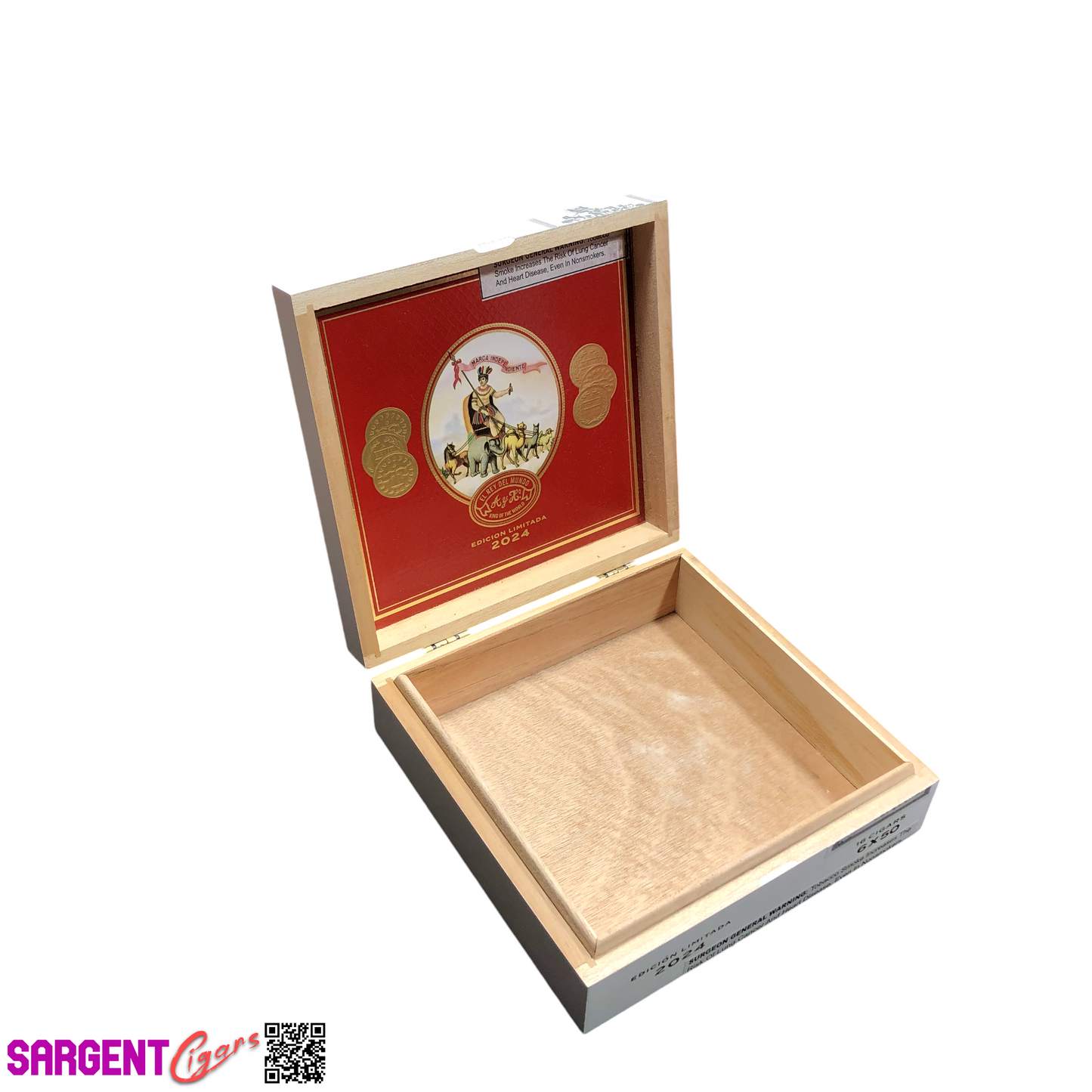 Del Mundo 2024 Empty Wooden Cigar Box 7.25x7x2.25