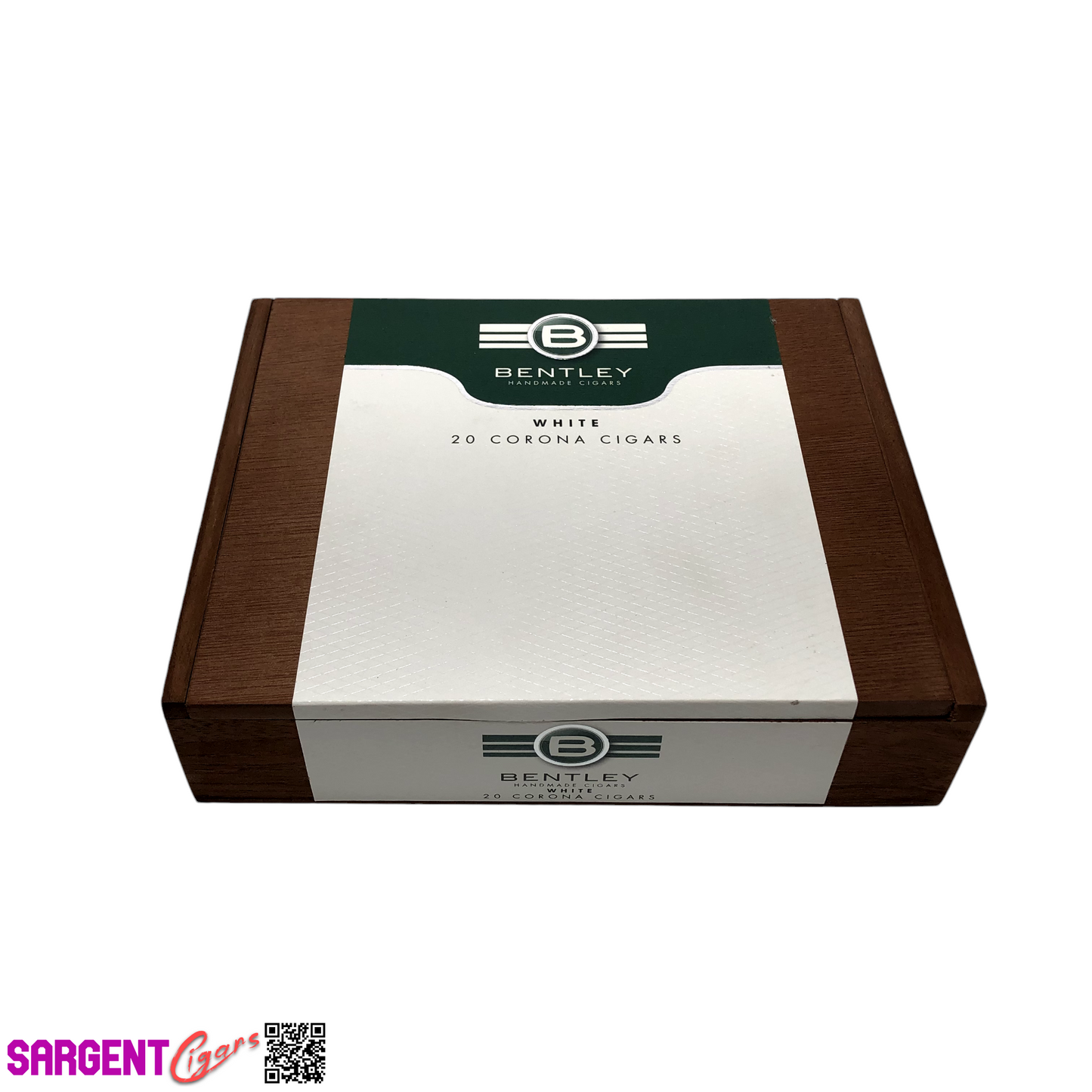 Bentley White Corona Empty Wooden Cigar Box 7.75x6.25x2