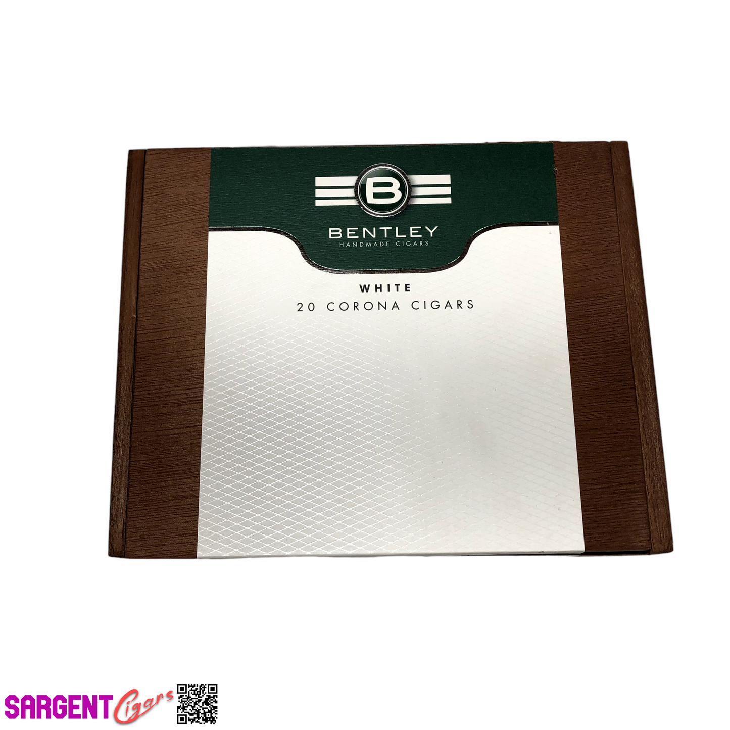 Bentley White Corona Empty Wooden Cigar Box 7.75x6.25x2