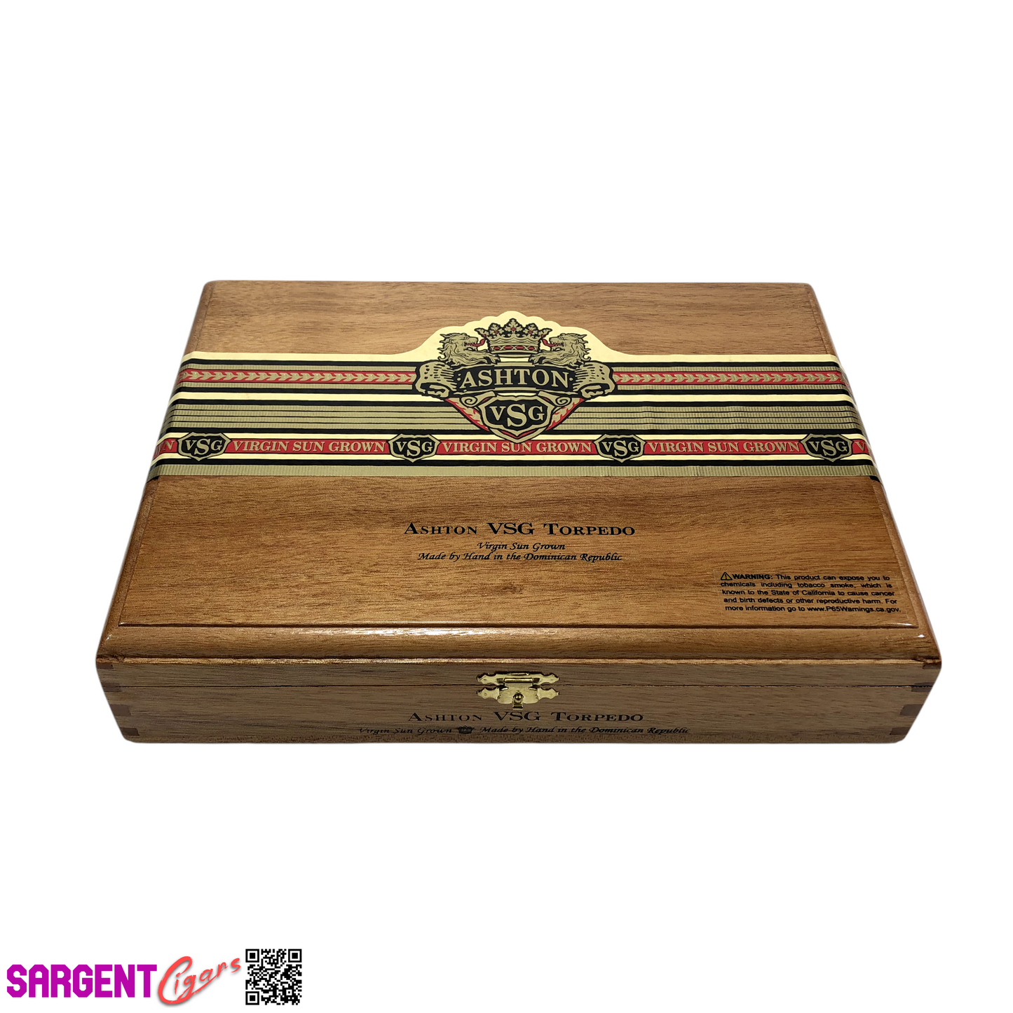 Ashton VSG Torpedo Empty Wooden Cigar Box 10.25x7.75x2.25