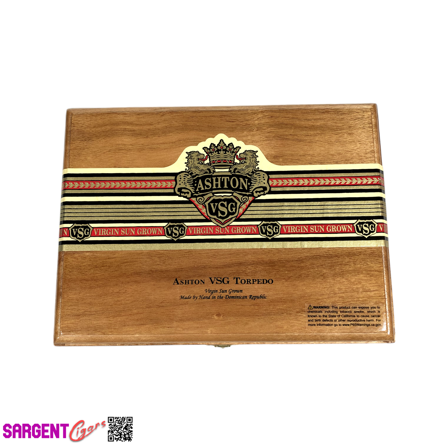 Ashton VSG Torpedo Empty Wooden Cigar Box 10.25x7.75x2.25
