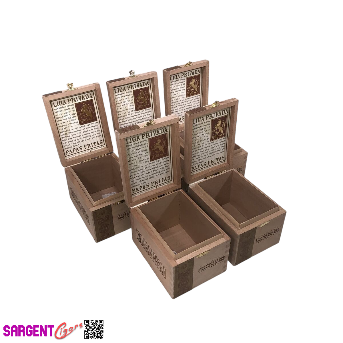 Lot of 5 Liga Privada Papas Fritas Empty Wooden Cigar Boxes 4.5x6x4 #105