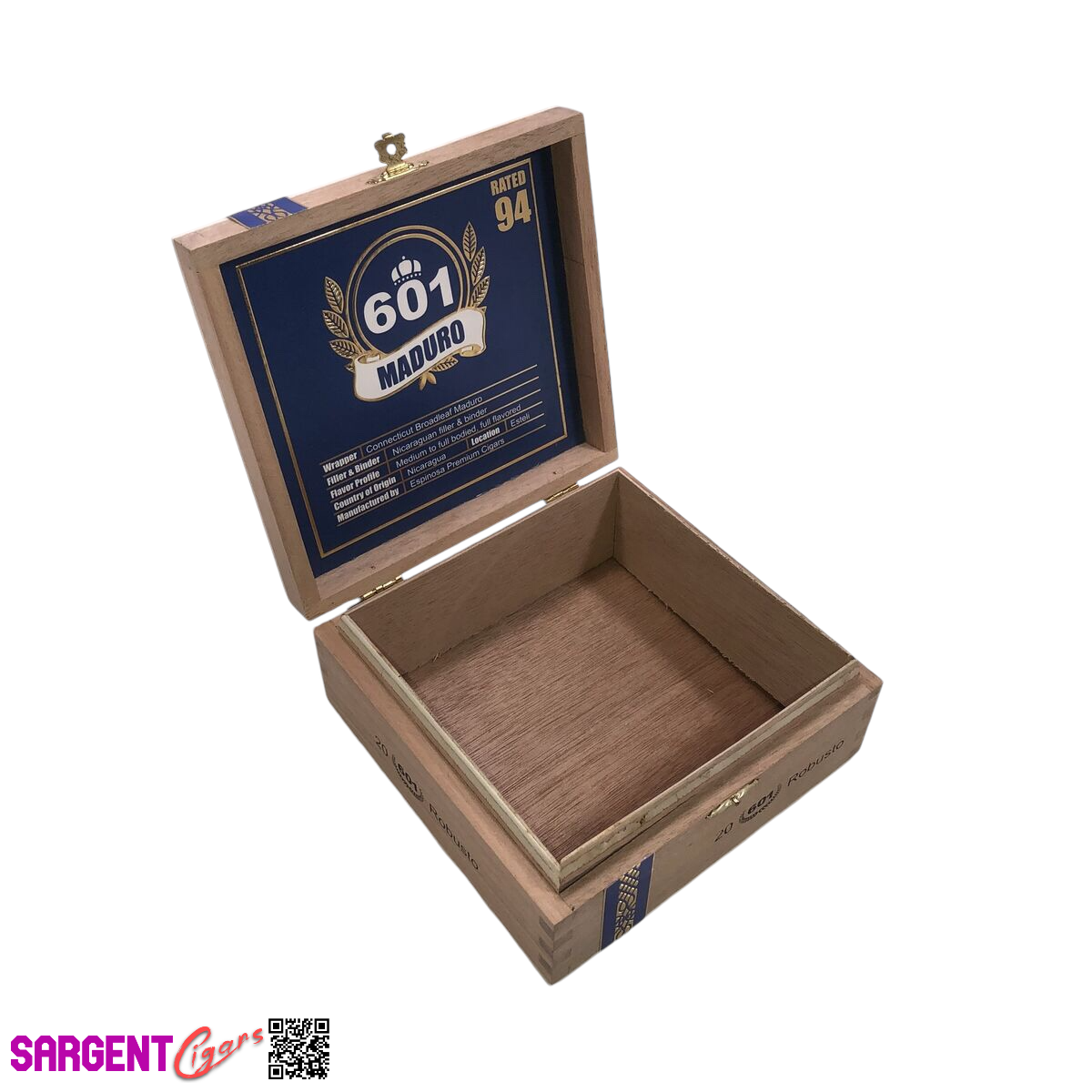 Espinosa 601 Maduro Robusto Empty Wooden Cigar Box 6.5x6.25x2.75