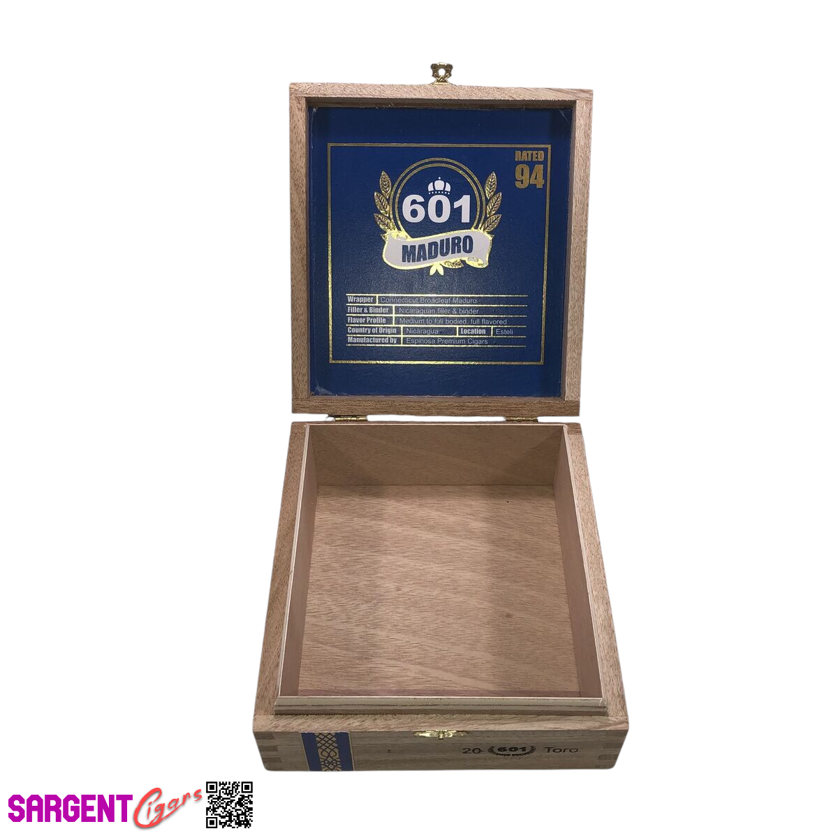 Espinosa 601 Maduro Toro Empty Wooden Cigar Box 6.75x7.5x2.5