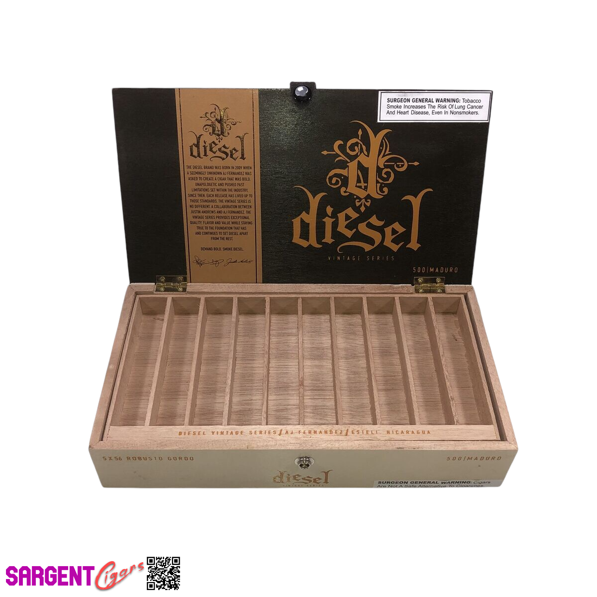 Diesel Vintage Series Robusto Empty Wooden Cigar Box 12x6.75x2.5