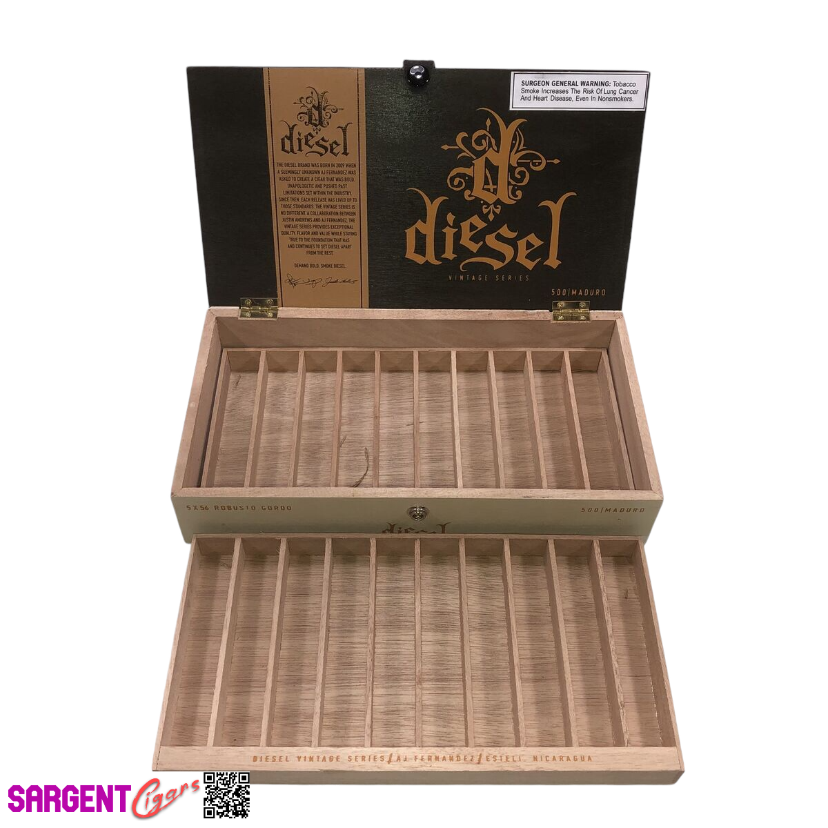 Diesel Vintage Series Robusto Empty Wooden Cigar Box 12x6.75x2.5