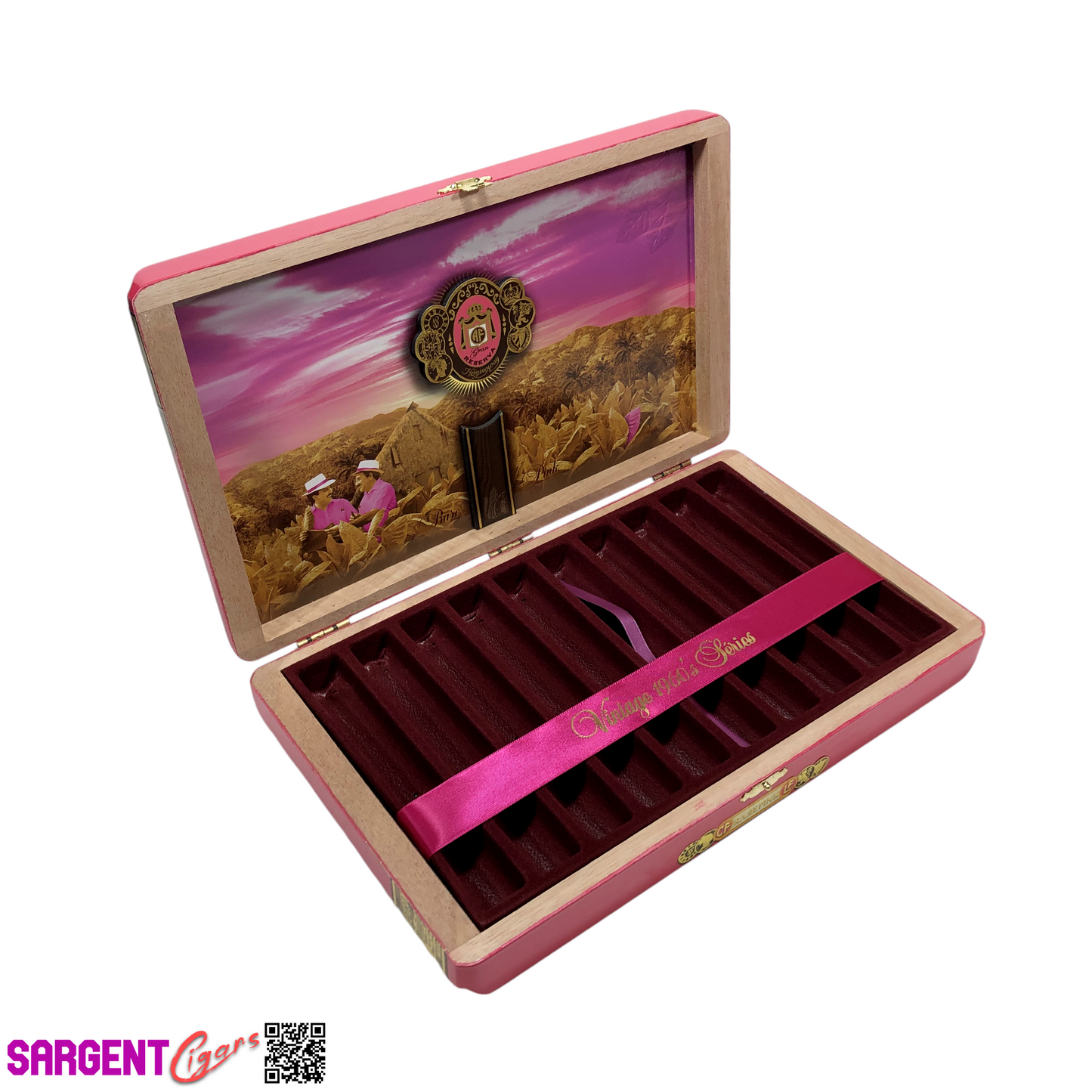 Arturo Fuente Opus X Rare Pink Happy Ending Empty Wooden Cigar Box 11x6.75x1.75